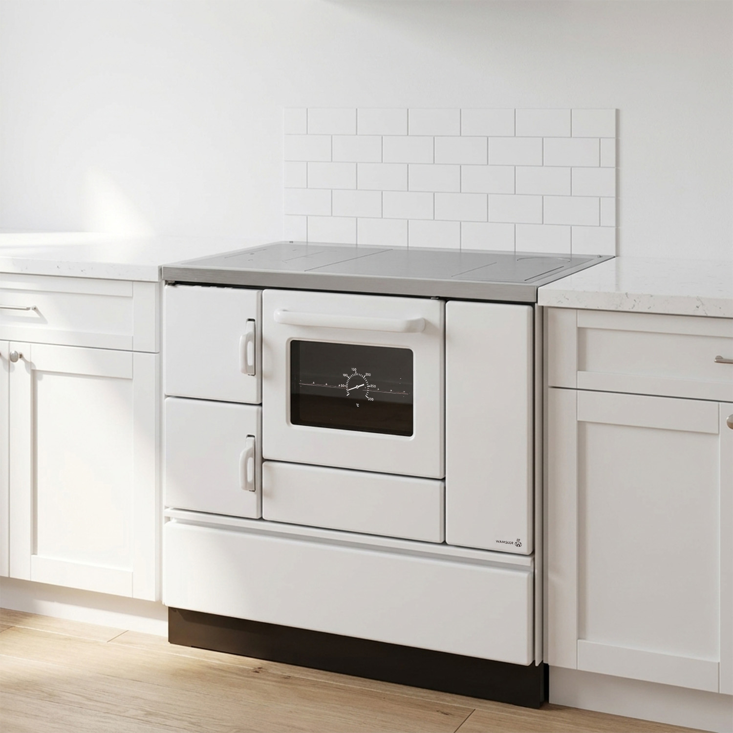 Wamsler K 138 Cuisinière à bois à droite blanc avec plaque en acier