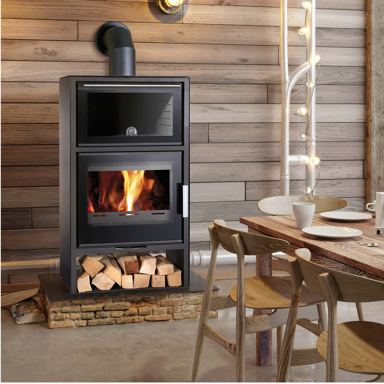 Haas+Sohn London-II easy Back Poêle à bois anthracite perle / acier
