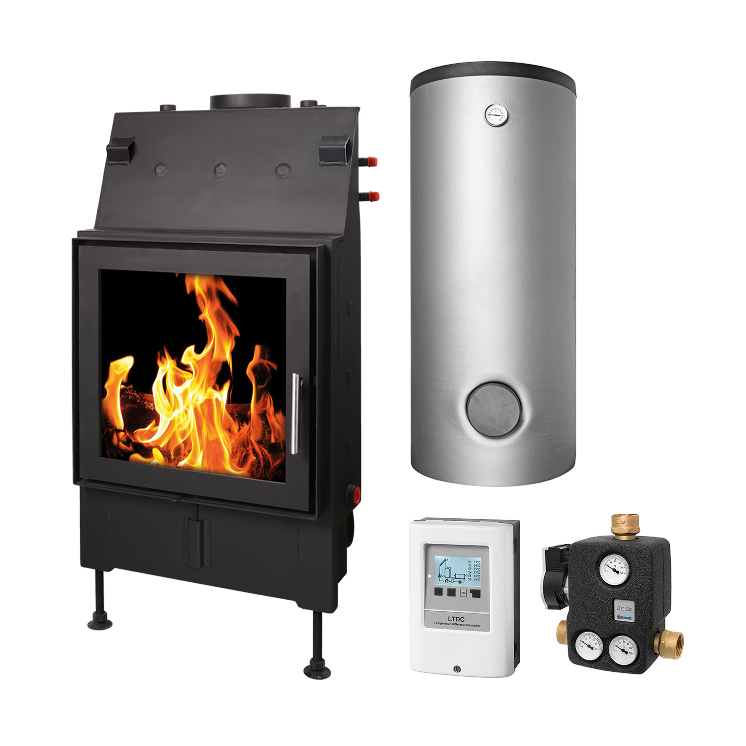 Schmitzker No4 10kW insert de cheminée à eau avec cadre en acier - Ensemble complet avec réservoir tampon de 600L, y compris l'isolation. Schmitzker No4 10kW insert de cheminée à eau avec cadre en acier - Ensemble complet avec réservoir tampon de 600L, y compris l'isolation.
