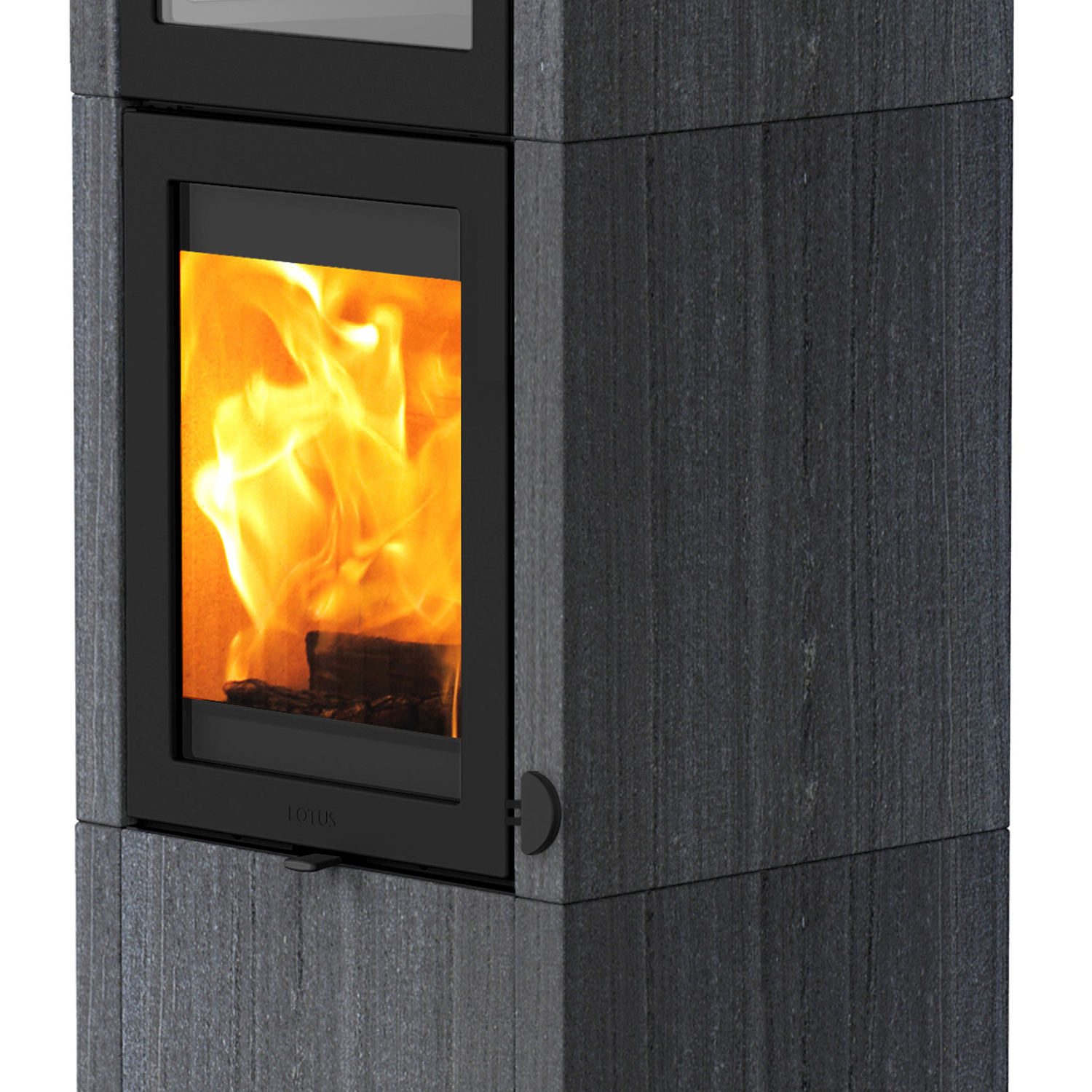 Lotus QM40 poêle à bois Indian Night / Porte noire avec compartiment de cuisson, évacuation des fumées par le haut