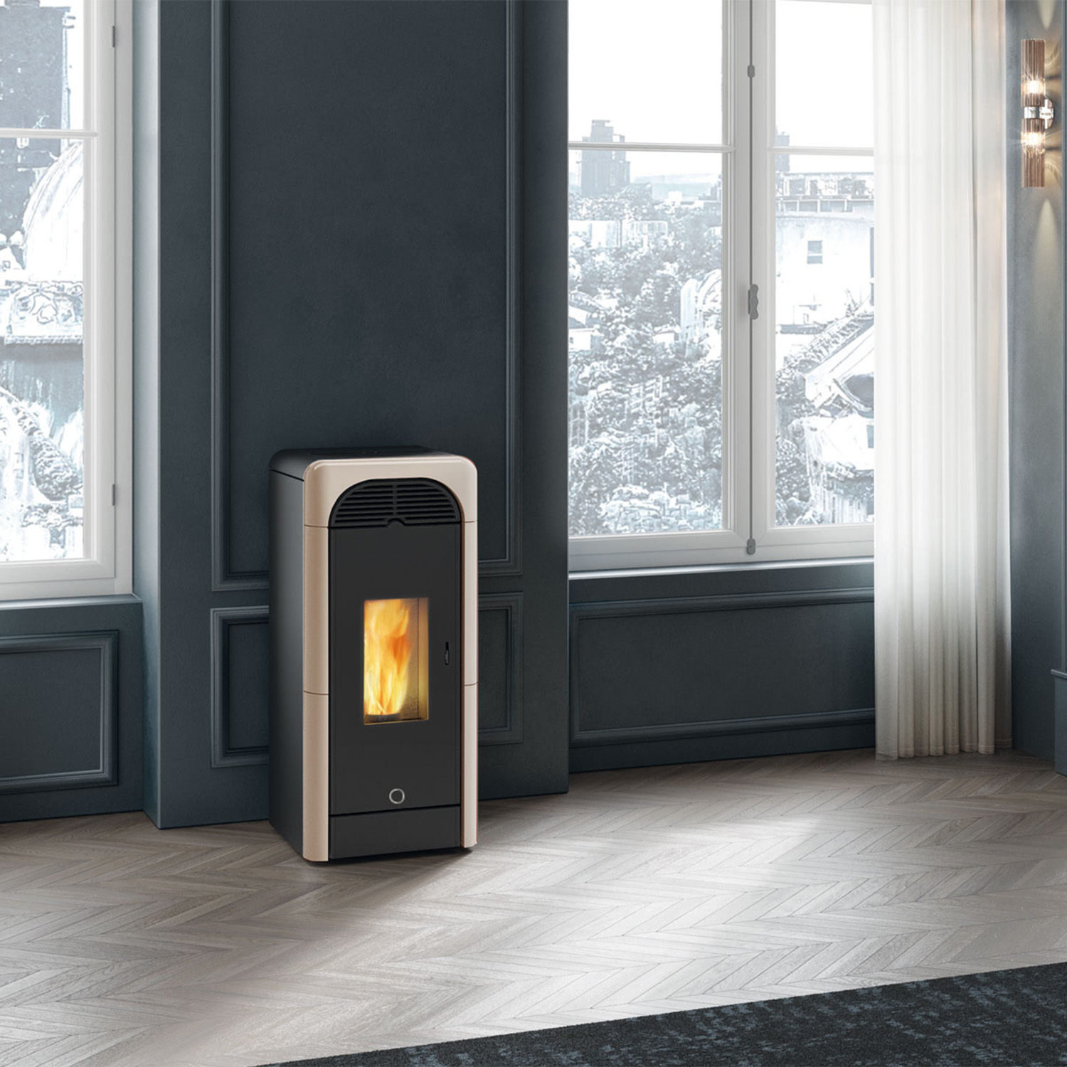EK63 Berry 90+ Evo Poêle à granulés céramique gris tourterelle