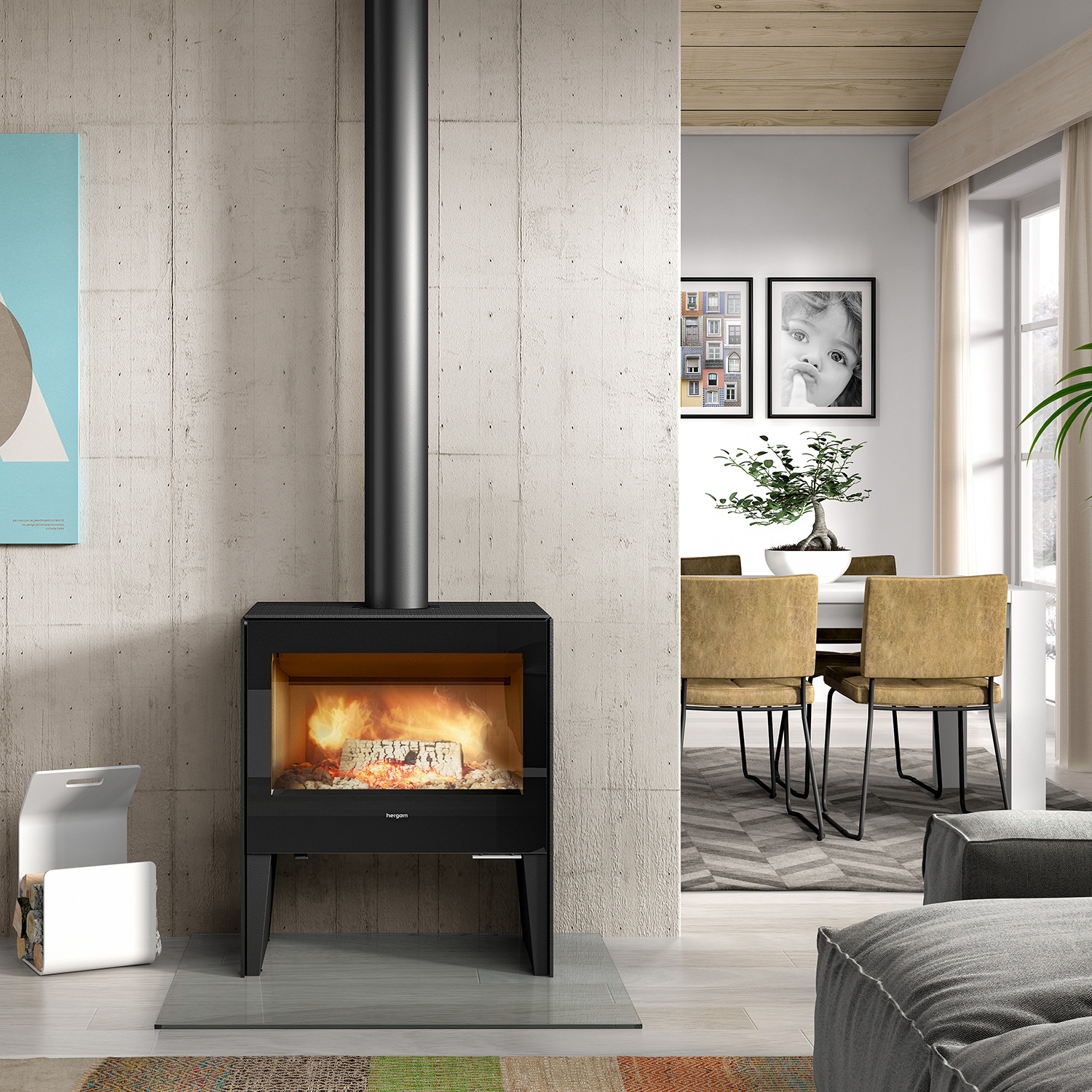 Poêle à bois Hergom Glance LV en fonte noire