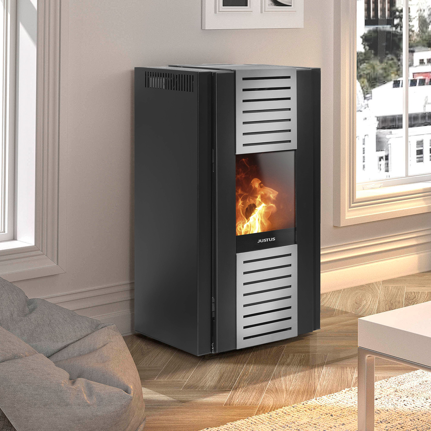 Justus Sirkos Aqua 2.0 poêle à granulés bouilleur acier noir
