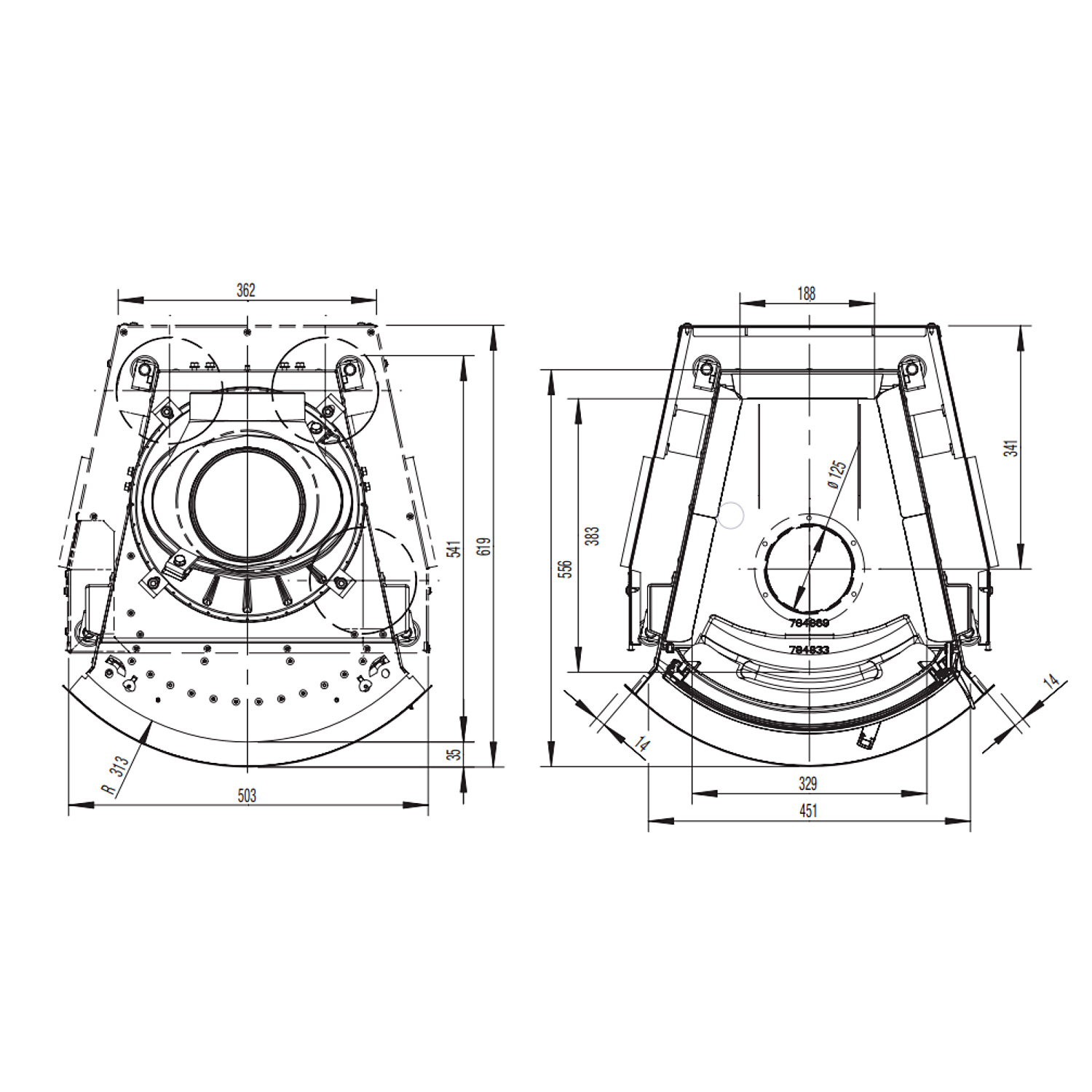 Austroflamm 45x51 K insert de cheminée rond