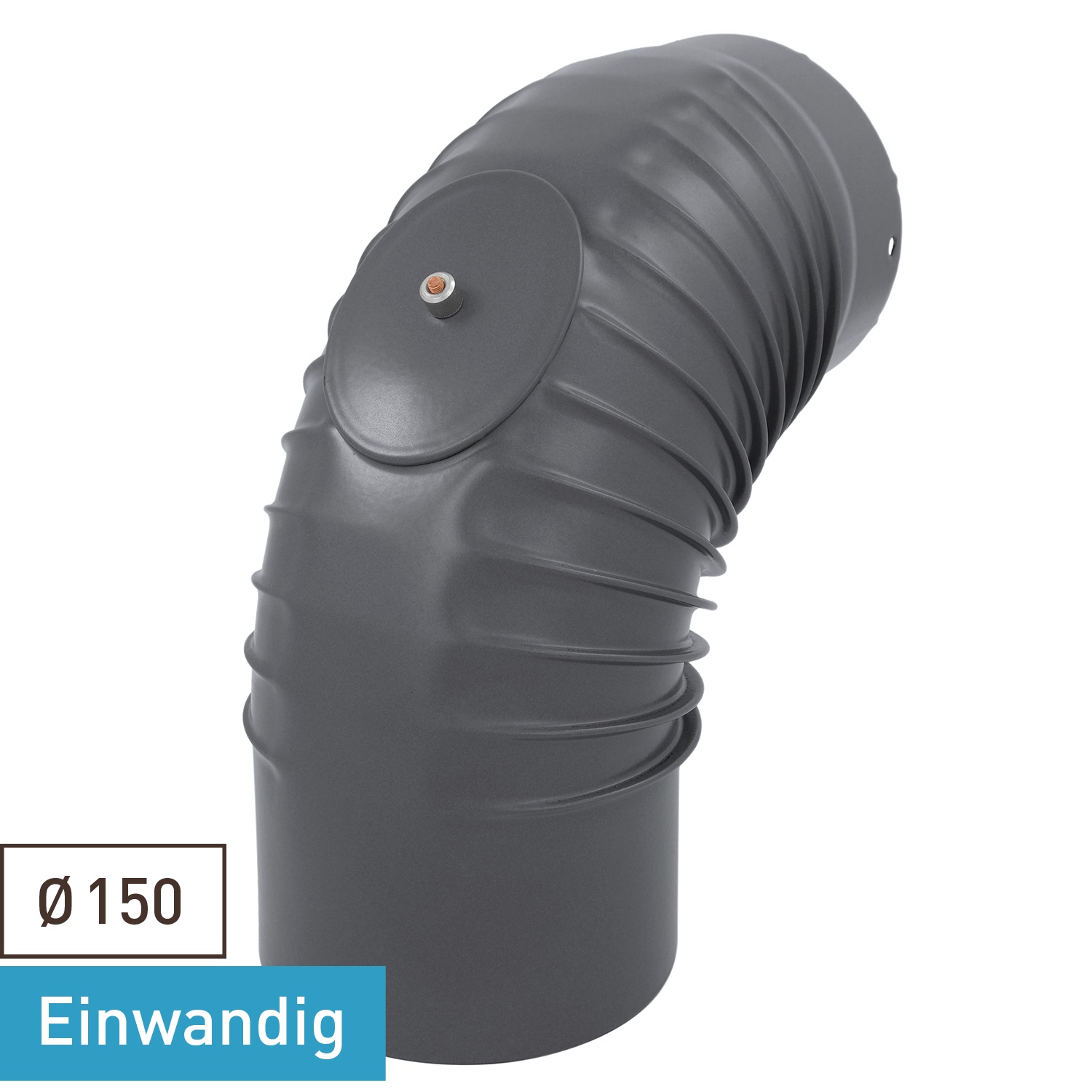 Coude de conduit de fumée / Coude de tuyau de poêle émaillé 150 mm - Coude à 90° nervuré gris avec ouverture de nettoyage