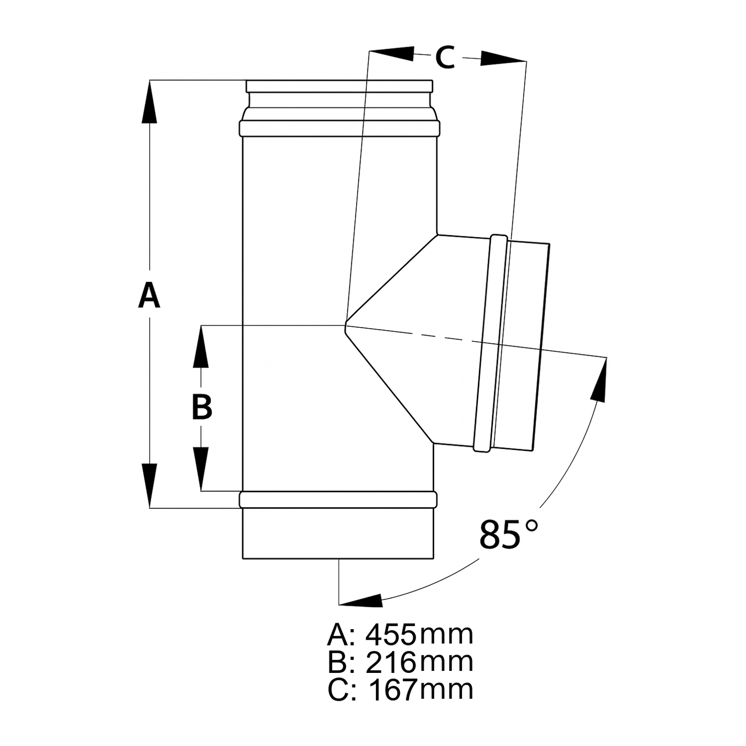 Schiedel ICS Coude 85° Ø180 mm avec pied de support double paroi brillant