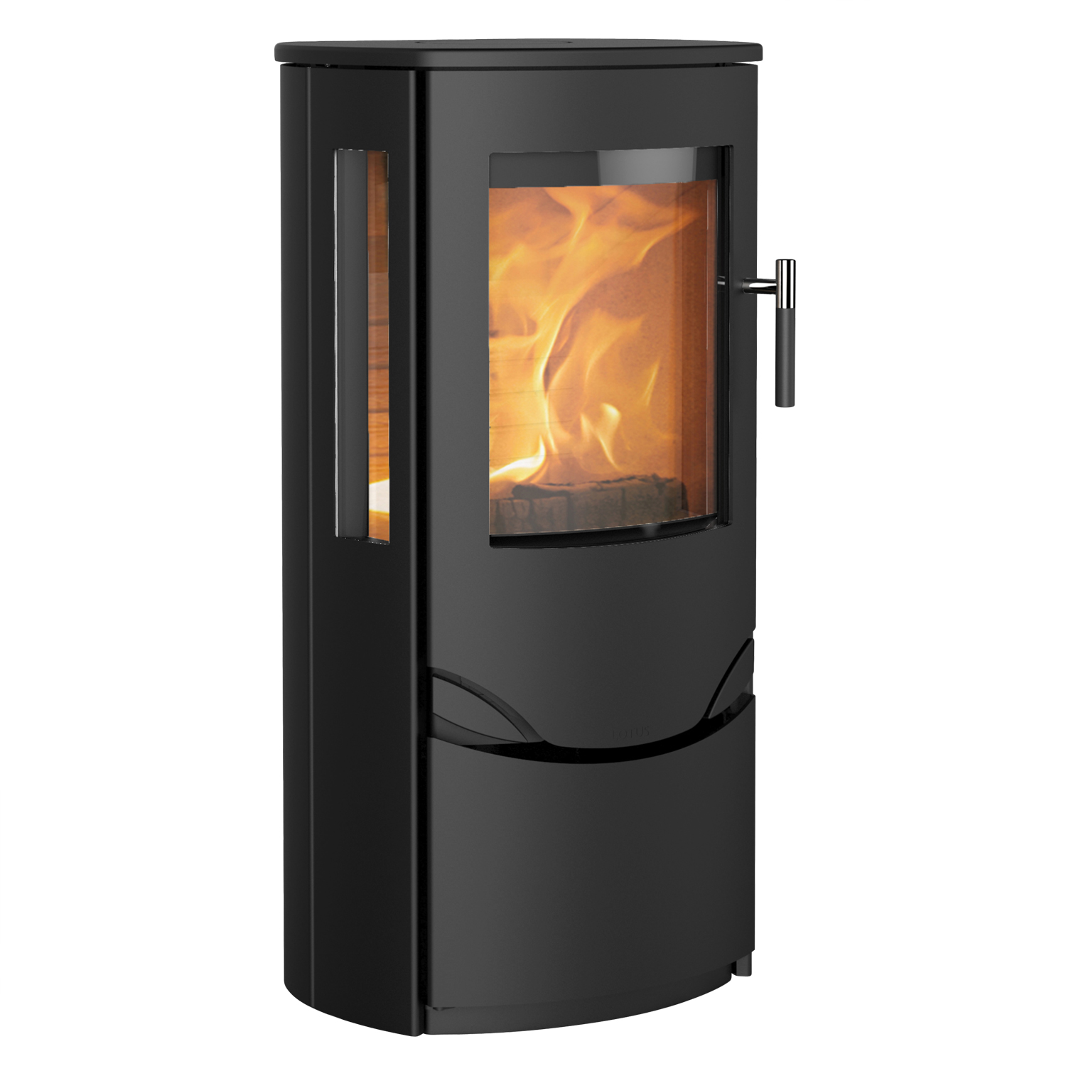 Poêle à bois Lotus Prio 6 noir, sortie de fumée à l'arrière Poêle à bois Lotus Prio 6 noir, sortie de fumée à l'arrière