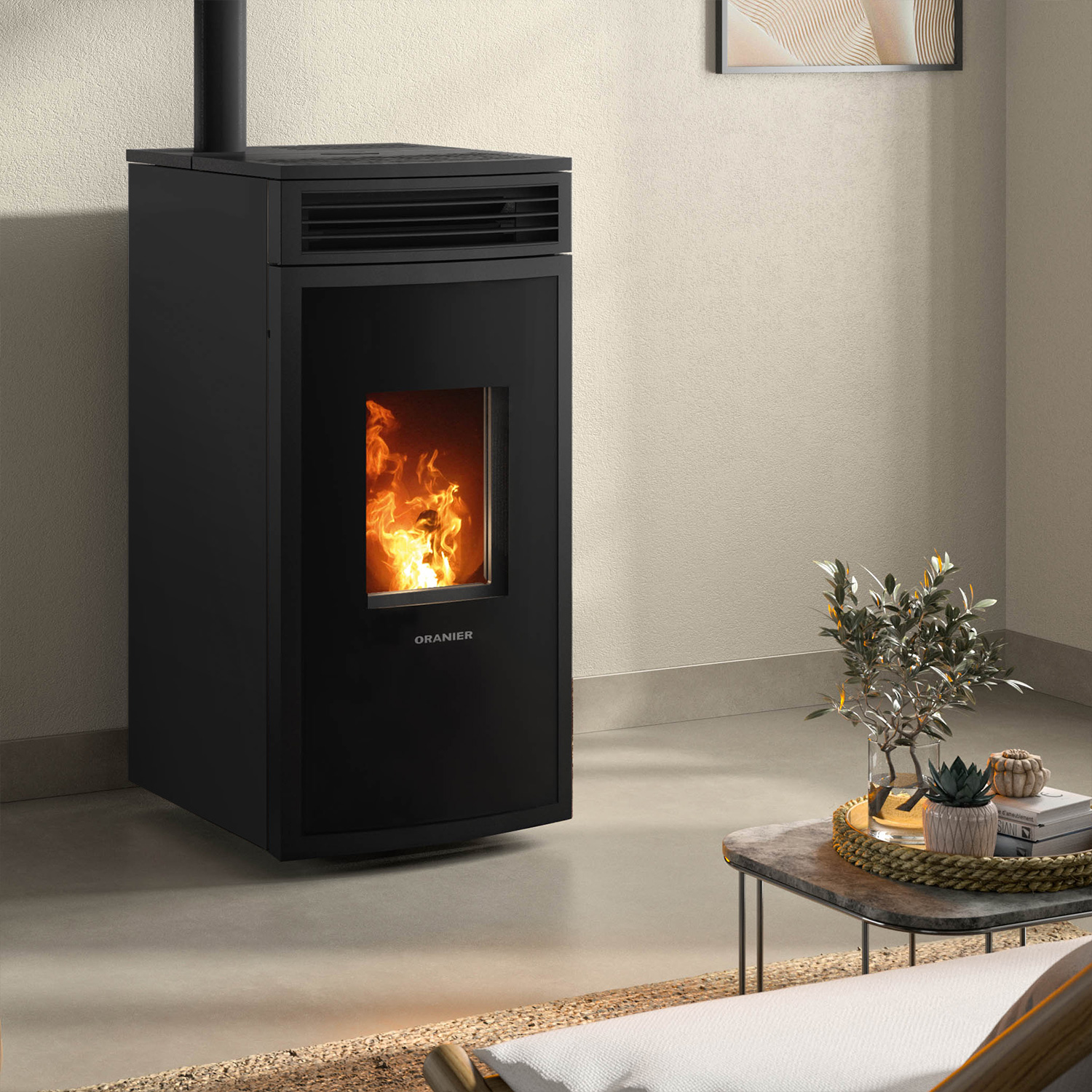 Oranier poêle à bois Neta acier noir raccordement tuyaux en haut