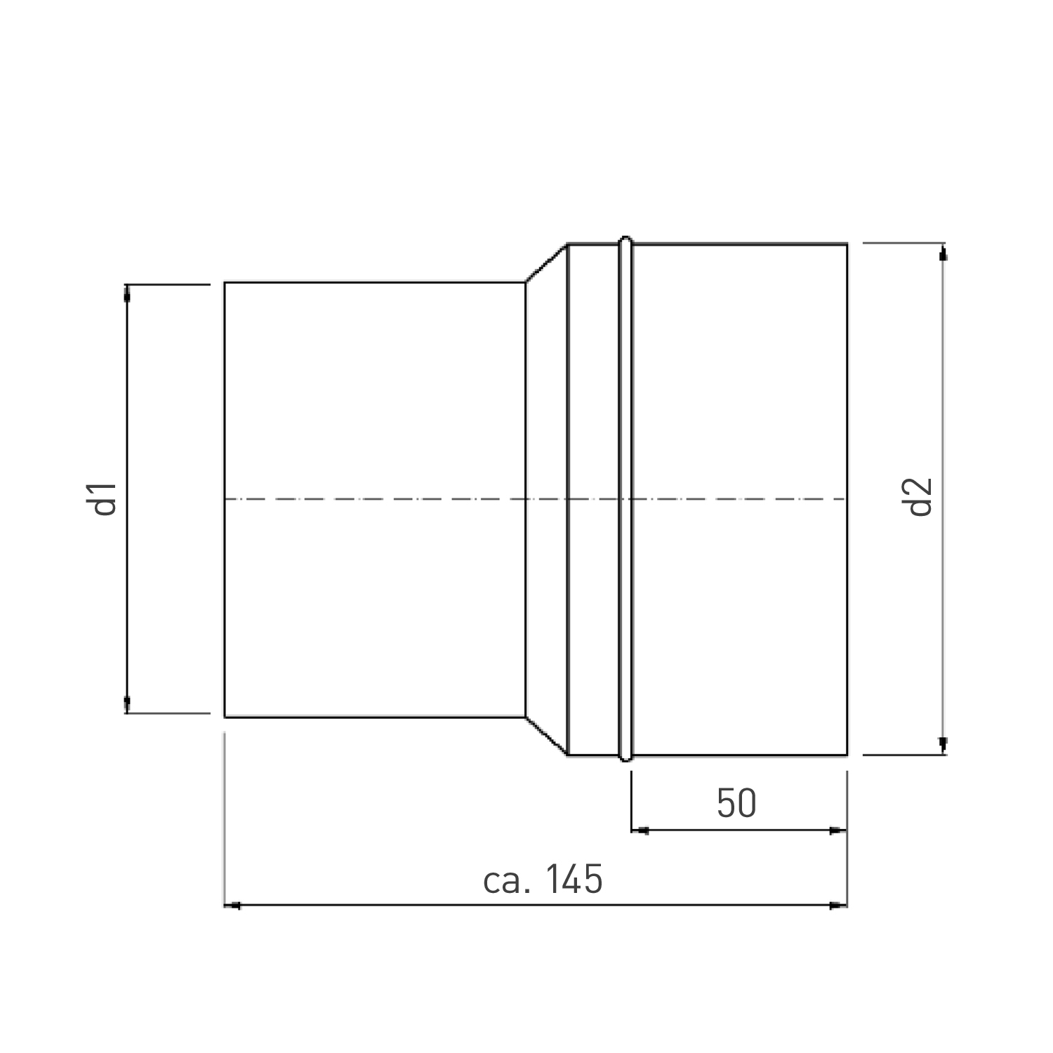 Extension de tuyau de poêle / conduit de fumée en émail 130mm - 150mm noir