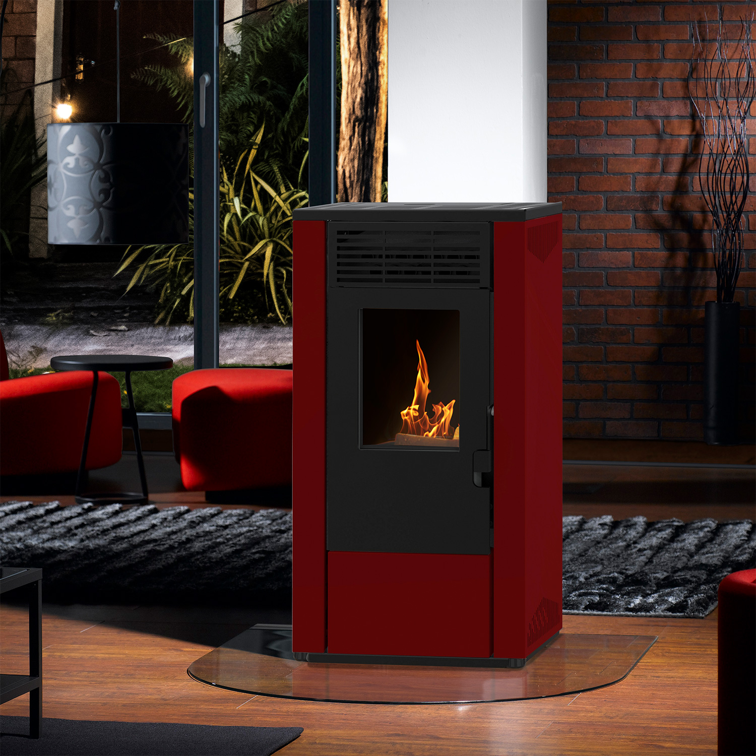 Wamsler WPO 7 poêle à granulés acier bordeaux, côtés droits