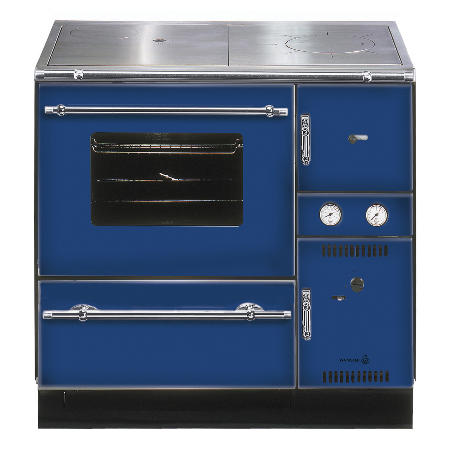 Wamsler K 148 CL poêle de cuisine à eau Bleu / Chrome, conduit de fumée à gauche