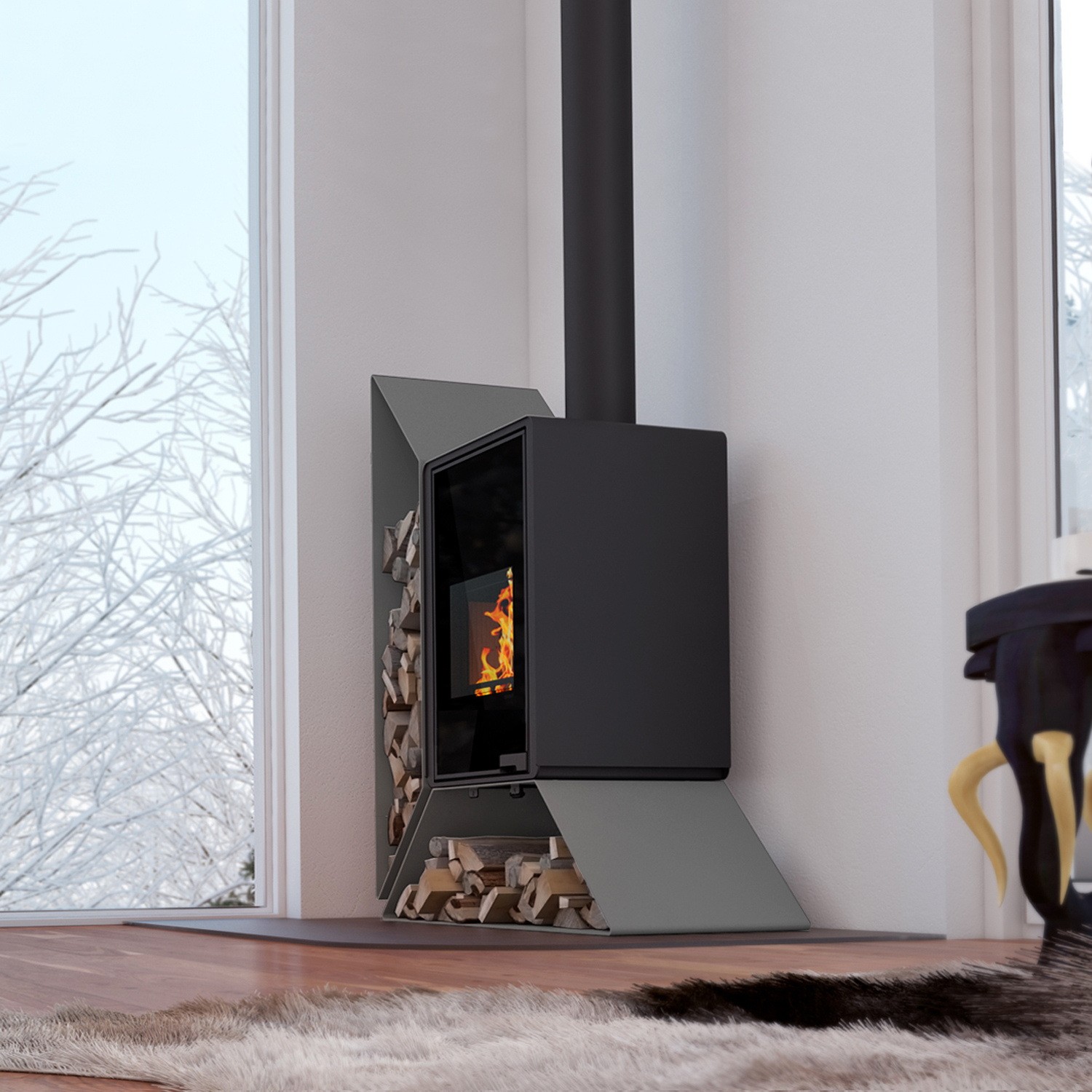 HS Flamingo Deluxe Kampa Poêle à bois Gris Étagère à gauche