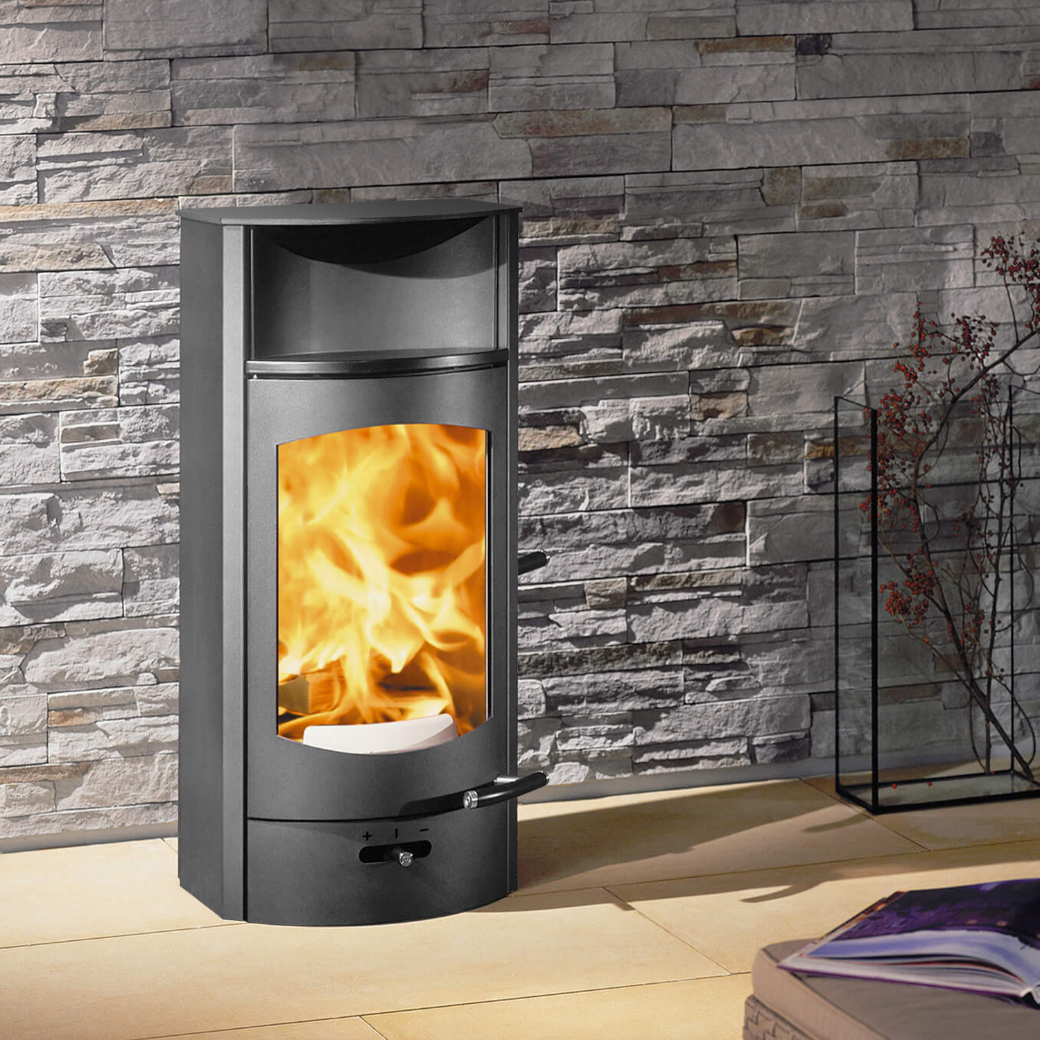 Austroflamm Flok 2.0 Poêle à bois Acier Noir, Raccordement arrière