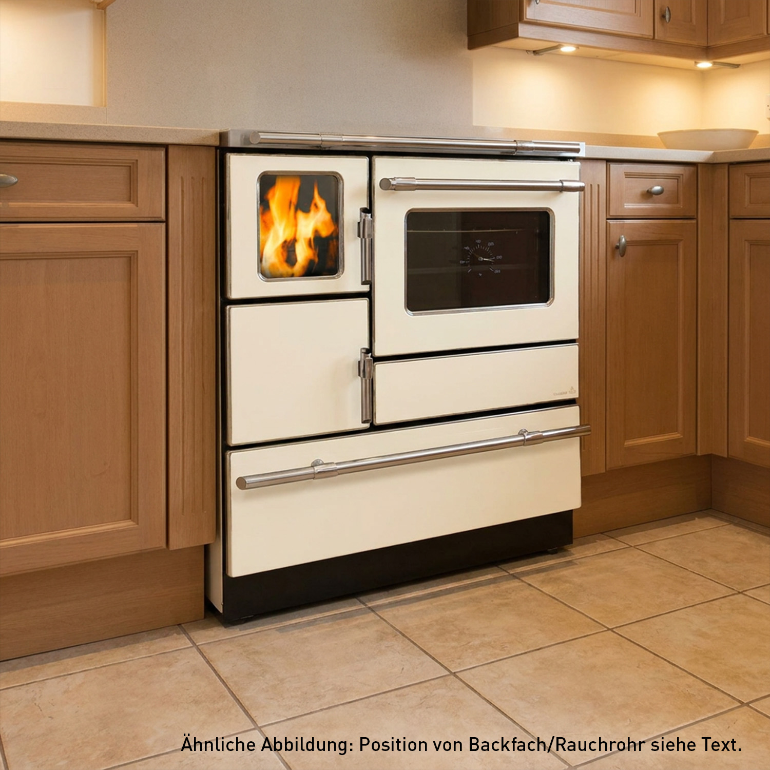 Wamsler K 128 F Cuisinière à bois à gauche crème beige avec plaque en acier