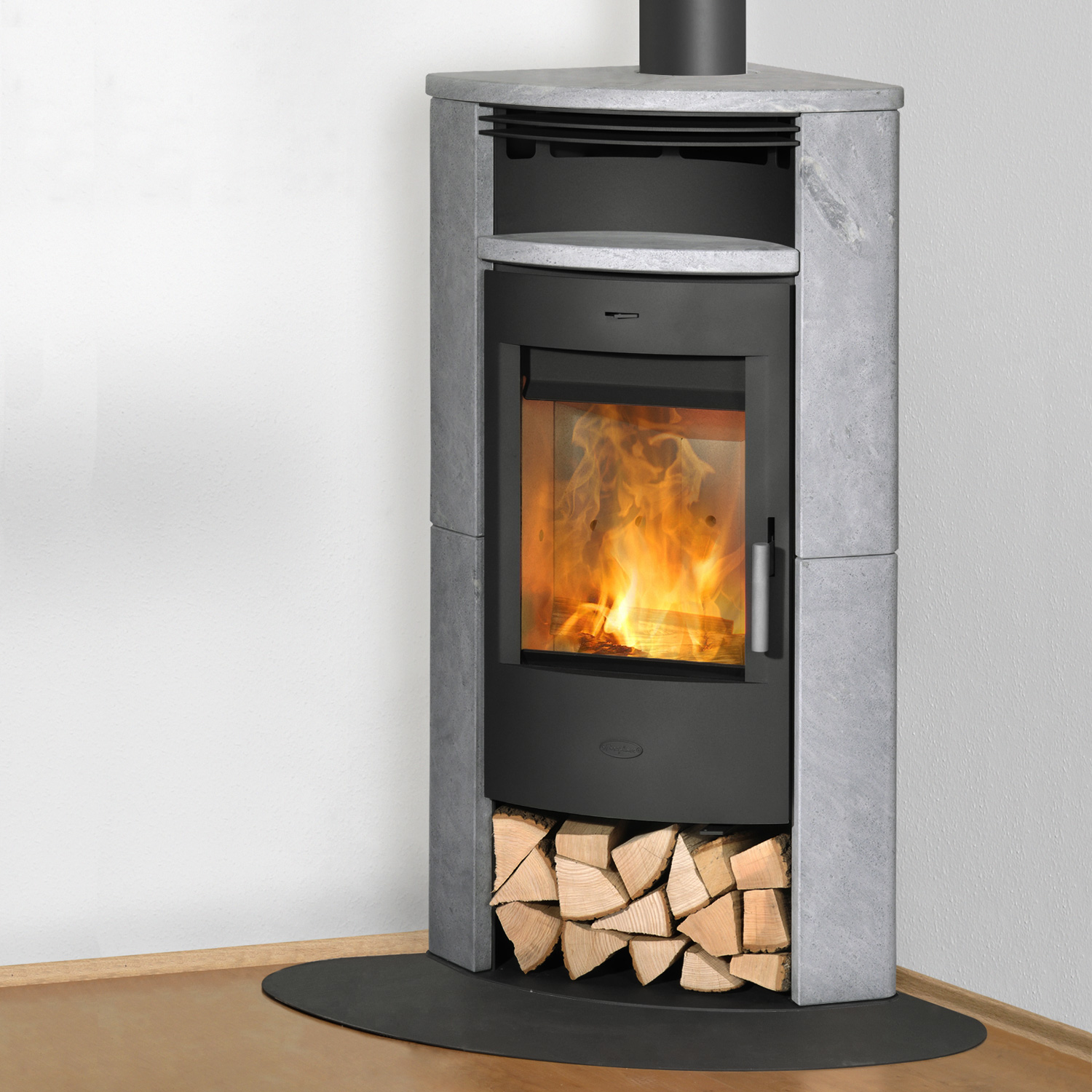 Fireplace Malta Poêle à bois d'angle Acier Noir | Pierre ollaire