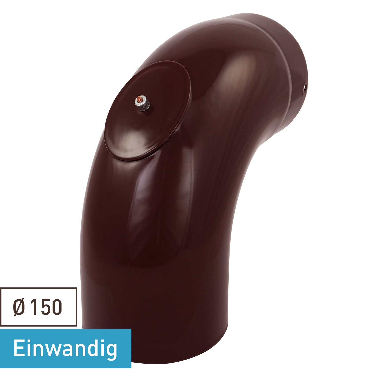 Coude de conduit de fumée / Coude de tuyau de poêle émaillé 150 mm - Coude lisse à 90° noir avec ouverture de nettoyage.