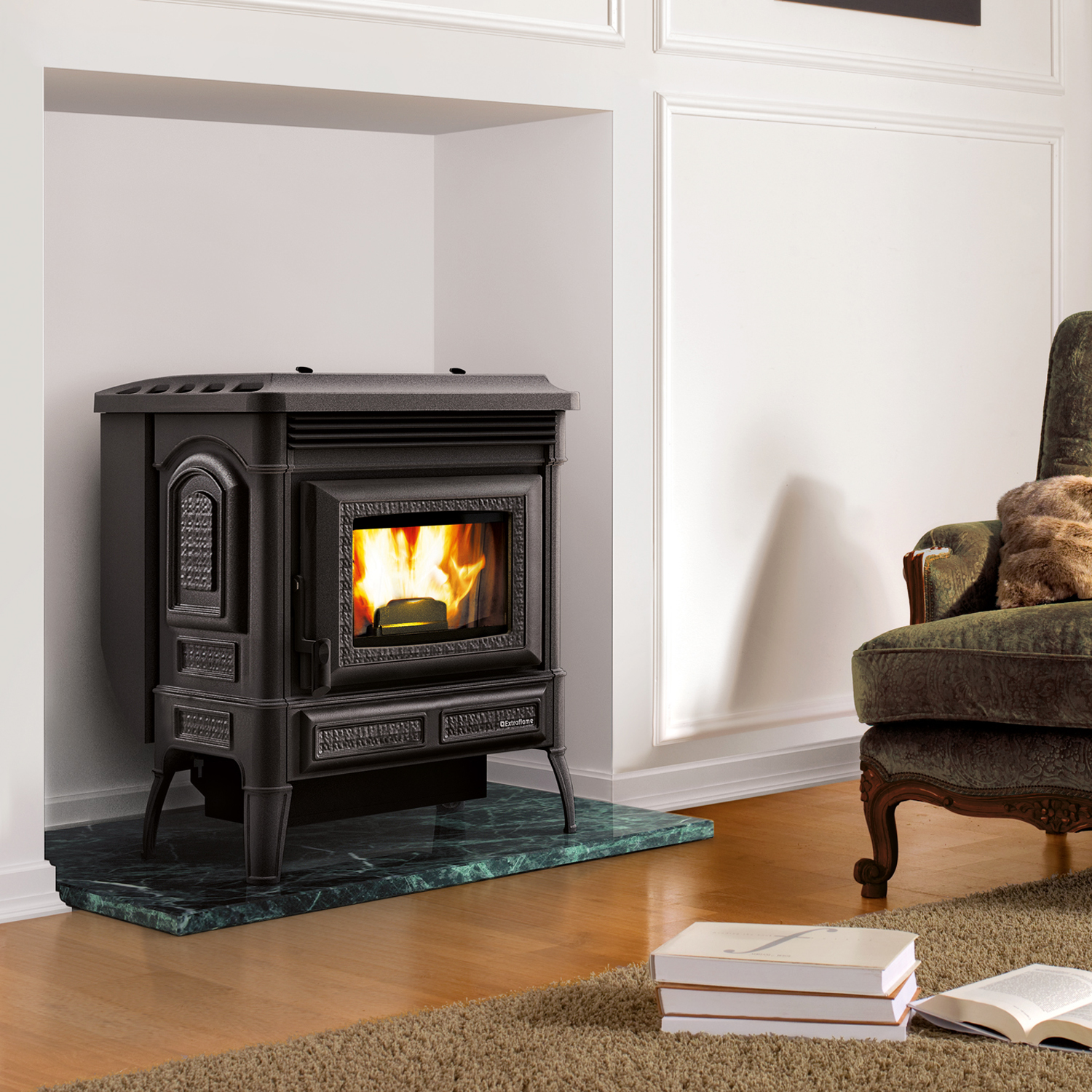 Extraflame Teodora Evo Poêle à granulés Fonte Noir
