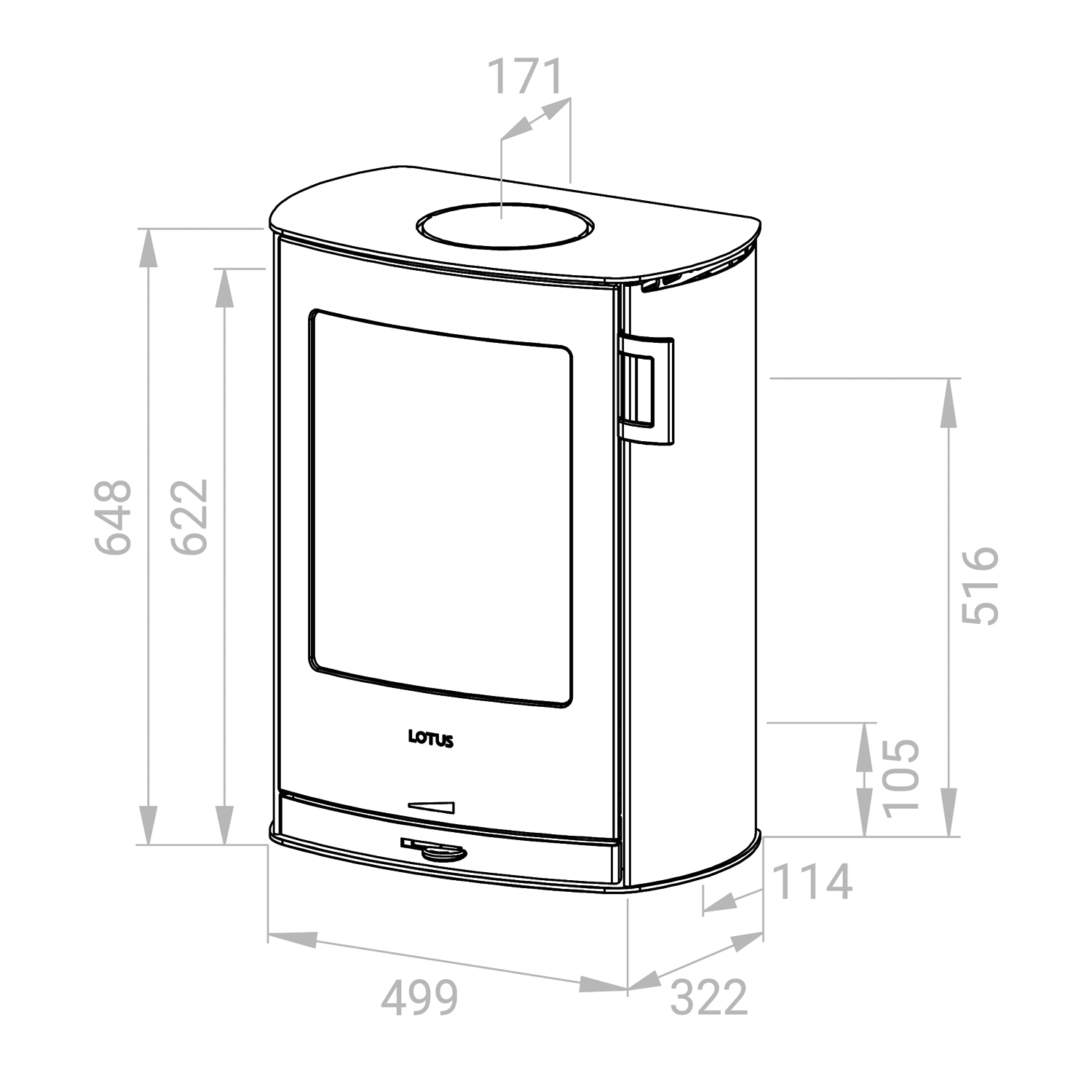 Lotus Jubilee Wall poêle à bois acier noir, mural