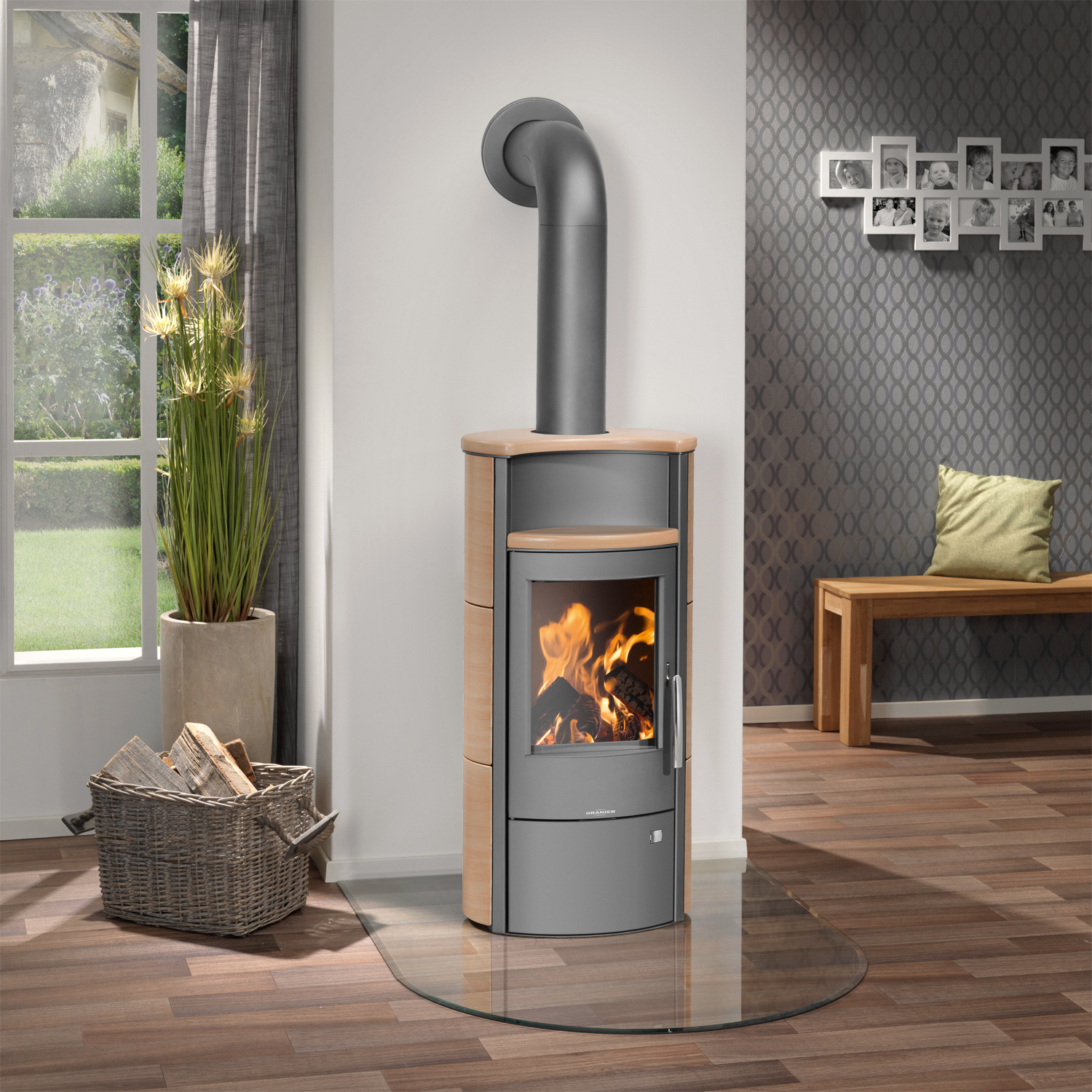 Oranier Pori 5 Poêle à bois Acier Gris Fonte / Carrelage Corretto