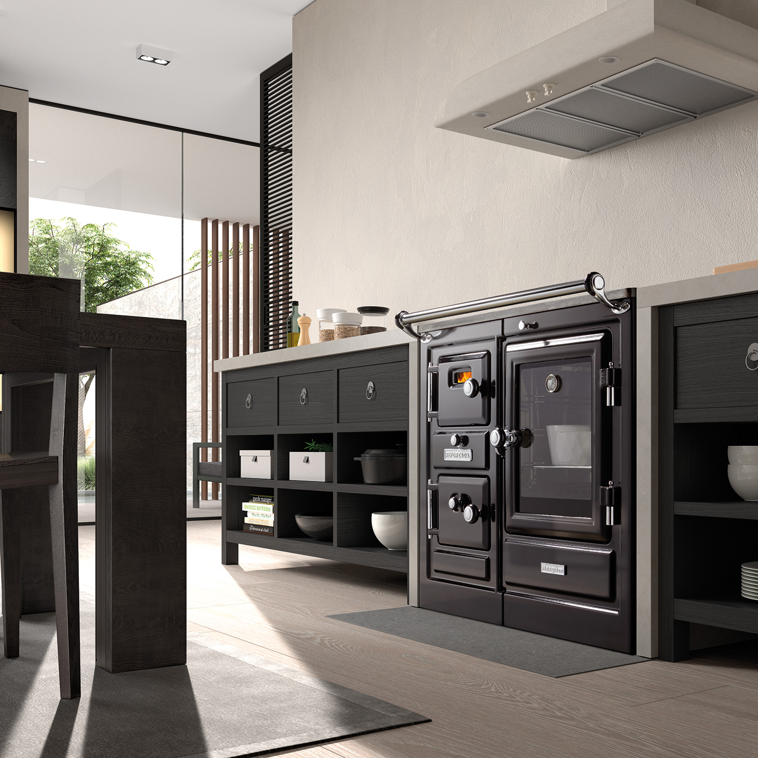 Hergom Saja 7/90 SE Cuisinière en fonte noire