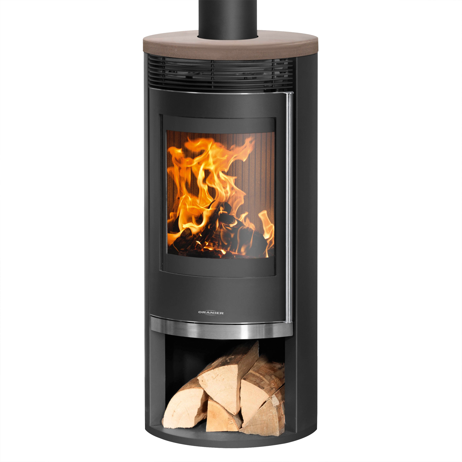 Oranier Rota 2.0 Poêle à bois en acier noir avec plaque de recouvrement en céramique Grappa