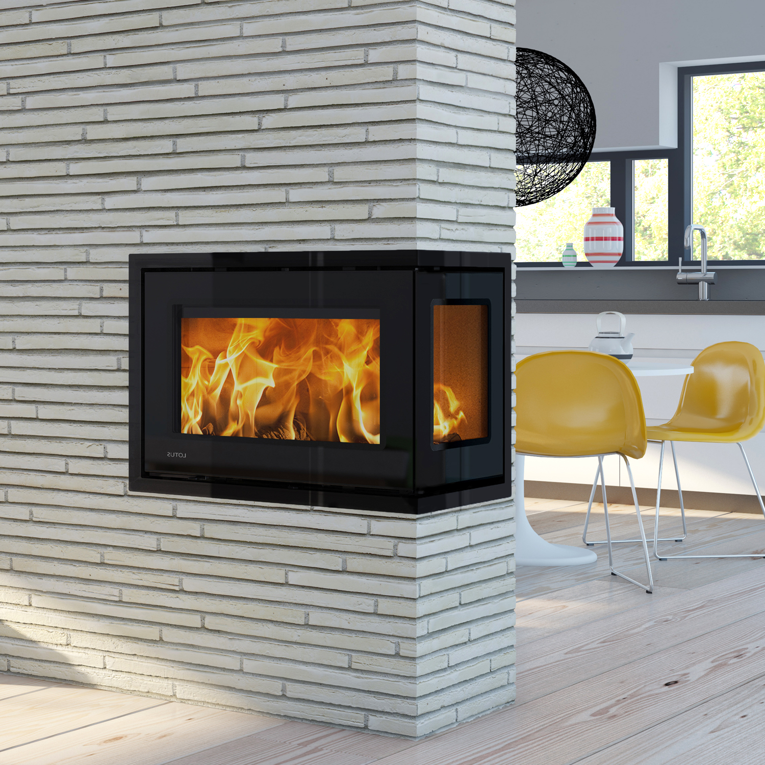 Lotus Unico 11 insert de cheminée à bois noir / charnières à gauche