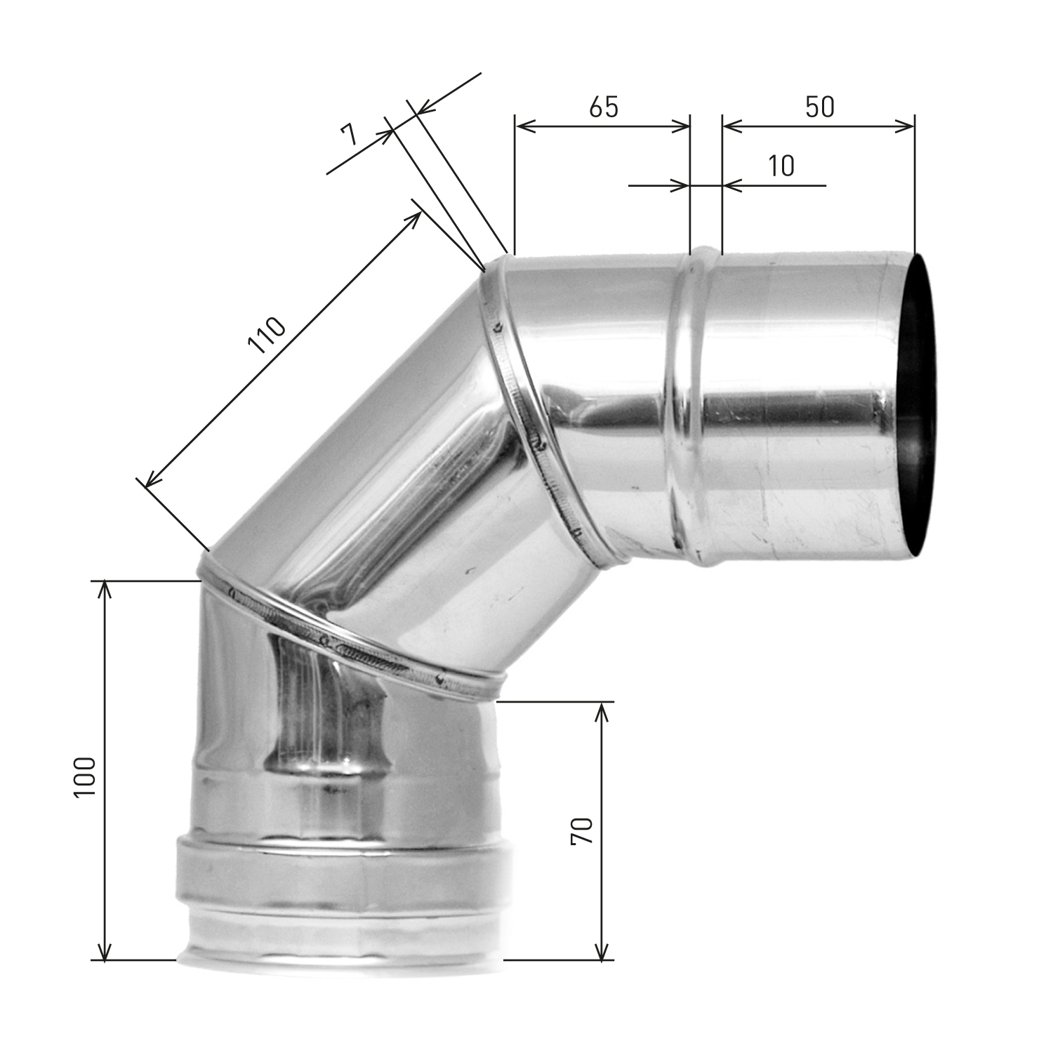Coude de conduit de poêle / tuyau de poêle Raik 80mm - 90° INOX