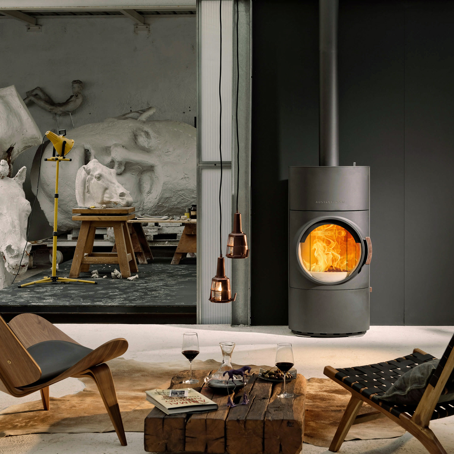 Austroflamm Clou Xtra poêle à bois en acier gris fonte RR en haut ou à l'arrière