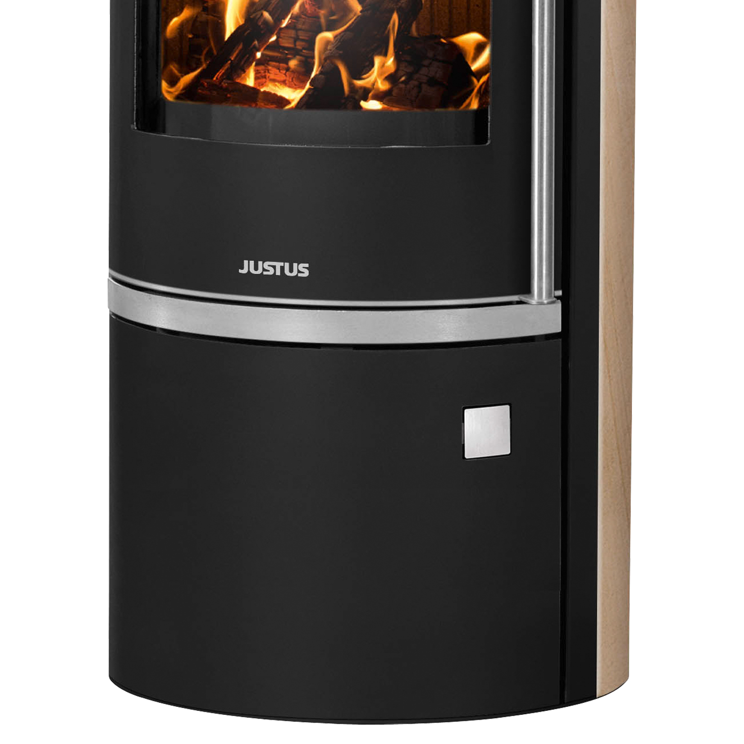 Justus Faro Aqua 2.0 Poêle à bois avec circulation d'eau en acier noir avec revêtement en pierre de sable.