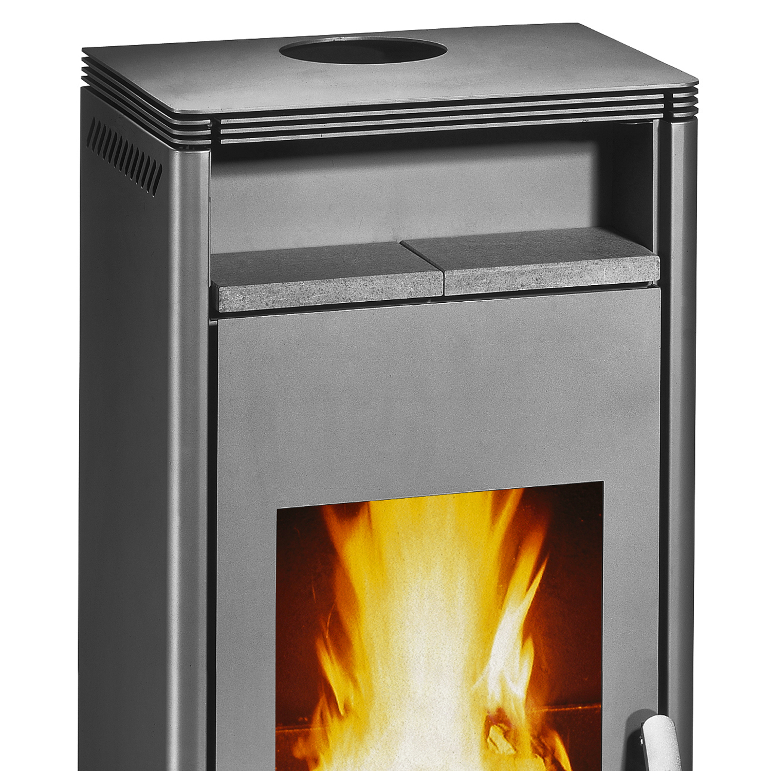 Poêle à bois Wamsler Orpheus avec compartiment de maintien au chaud en acier gris 8 kW Poêle à bois Wamsler Orpheus avec compartiment de maintien au chaud en acier gris 8 kW