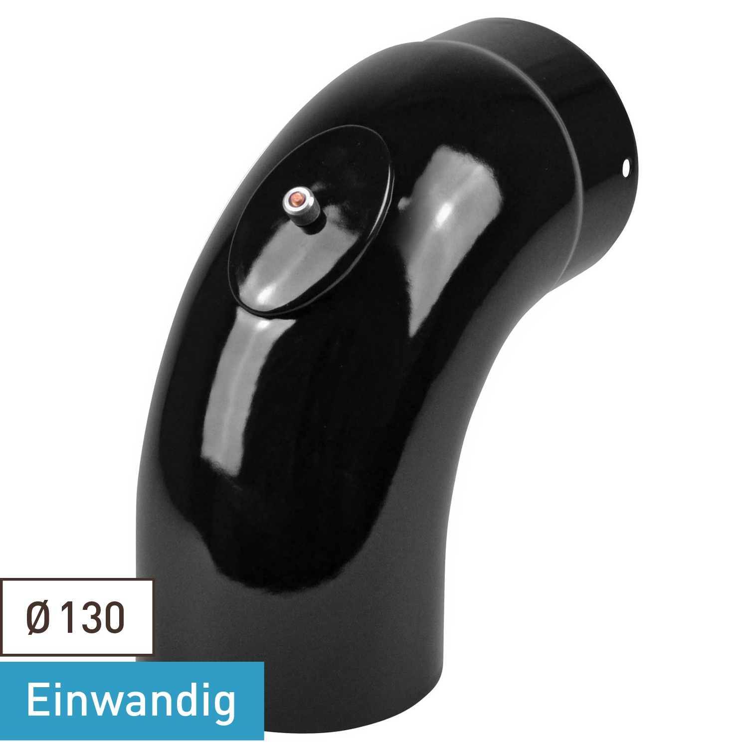 Coude de conduit de fumée / Coude de tuyau de poêle émaillé 130 mm - Coude lisse à 90° noir avec ouverture de nettoyage
