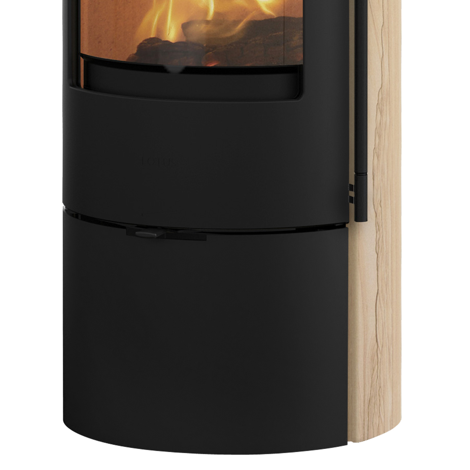 Lotus Prestige Basic S Poêle à bois en pierre de sable, corps noir, DIBt, raccordement du conduit de fumée à l'arrière.