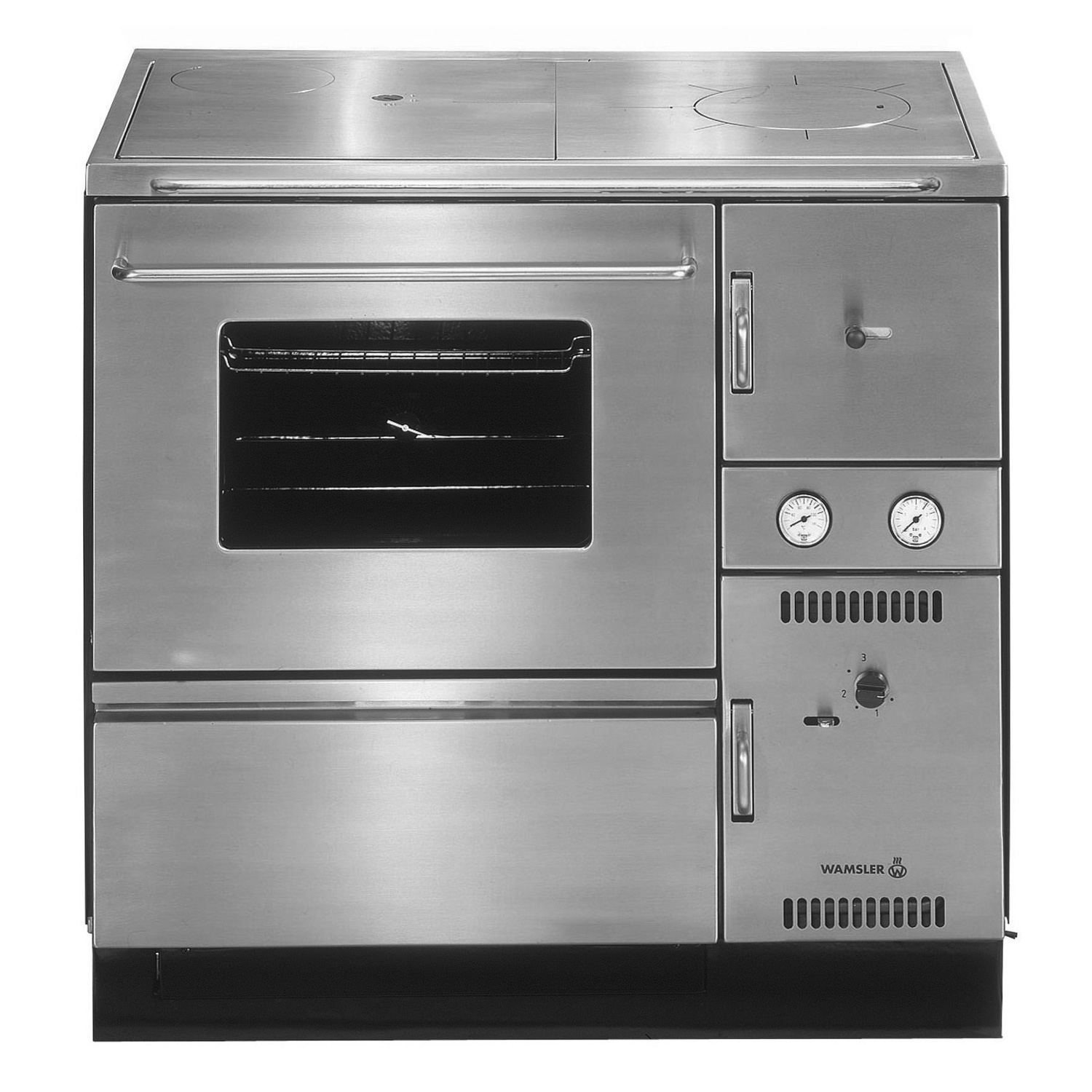 Wamsler K 148 CL cuisinière à bois avec conduit d'eau en acier inoxydable, sortie de fumée à gauche