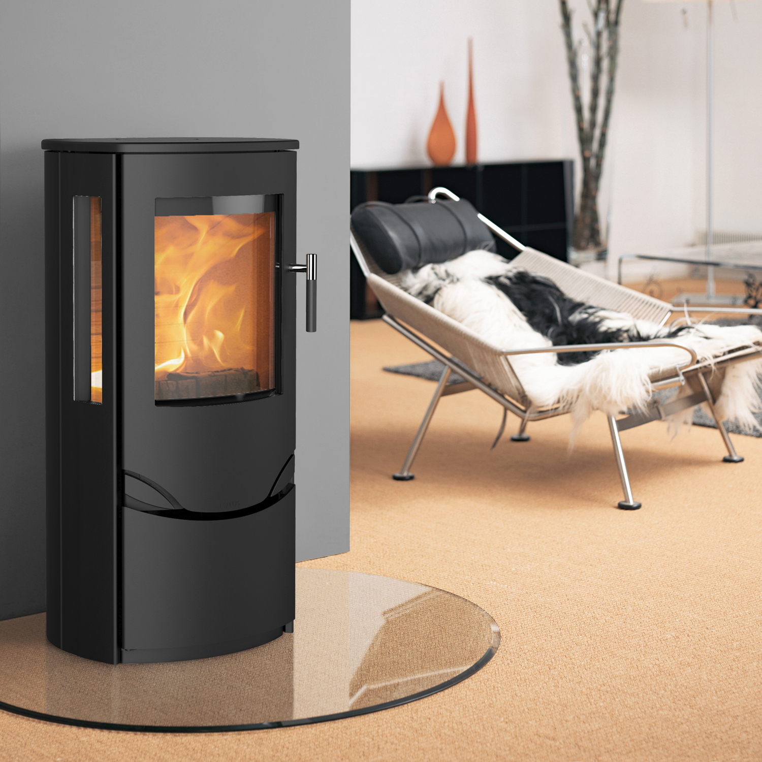 Poêle à bois Lotus Prio 6 noir, sortie de fumée à l'arrière Poêle à bois Lotus Prio 6 noir, sortie de fumée à l'arrière