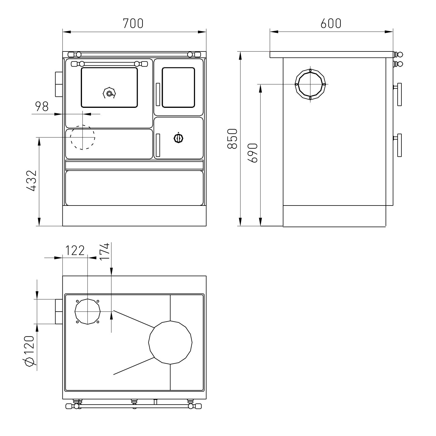 Wamsler K 176 F/A 70 Cuisinière en acier ivoire, four à gauche