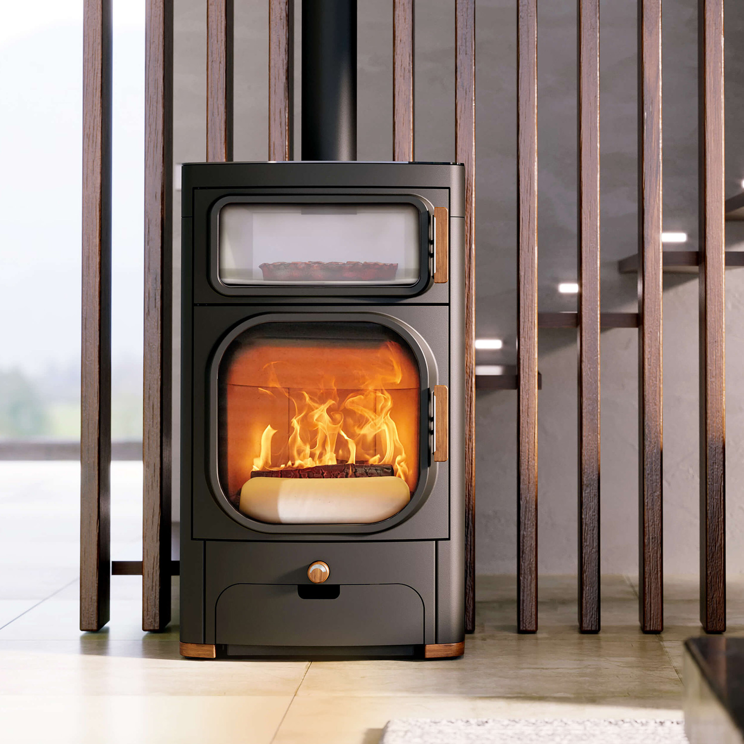 Austroflamm Heidi Back 2.0 Poêle à bois en acier gris fonte avec évacuation des fumées par le haut Austroflamm Heidi Back 2.0 Poêle à bois en acier gris fonte avec évacuation des fumées par le haut
