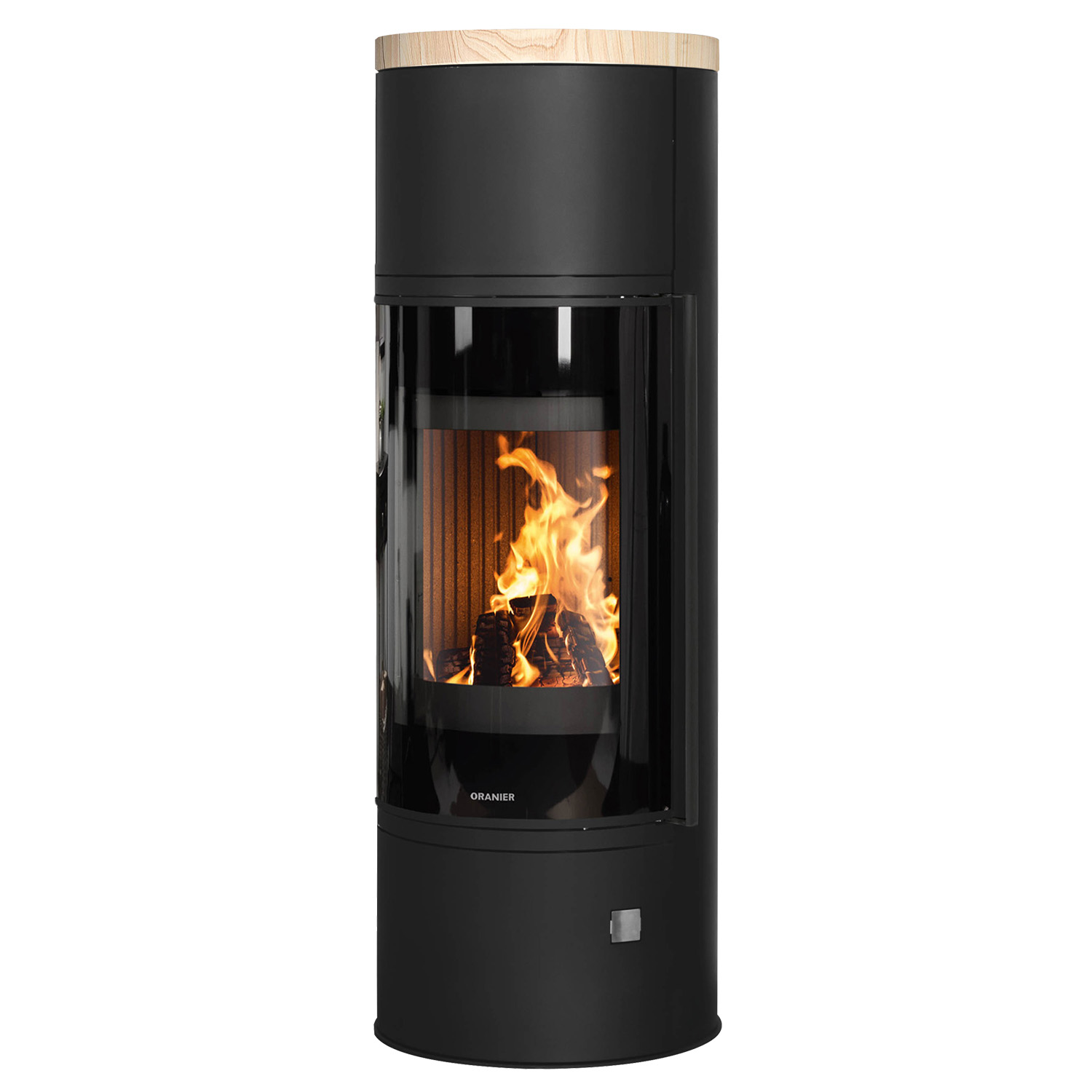 Oranier Arena Aqua 2.0 poêle à bois hydraulique en acier noir avec plaque de recouvrement en pierre de sable