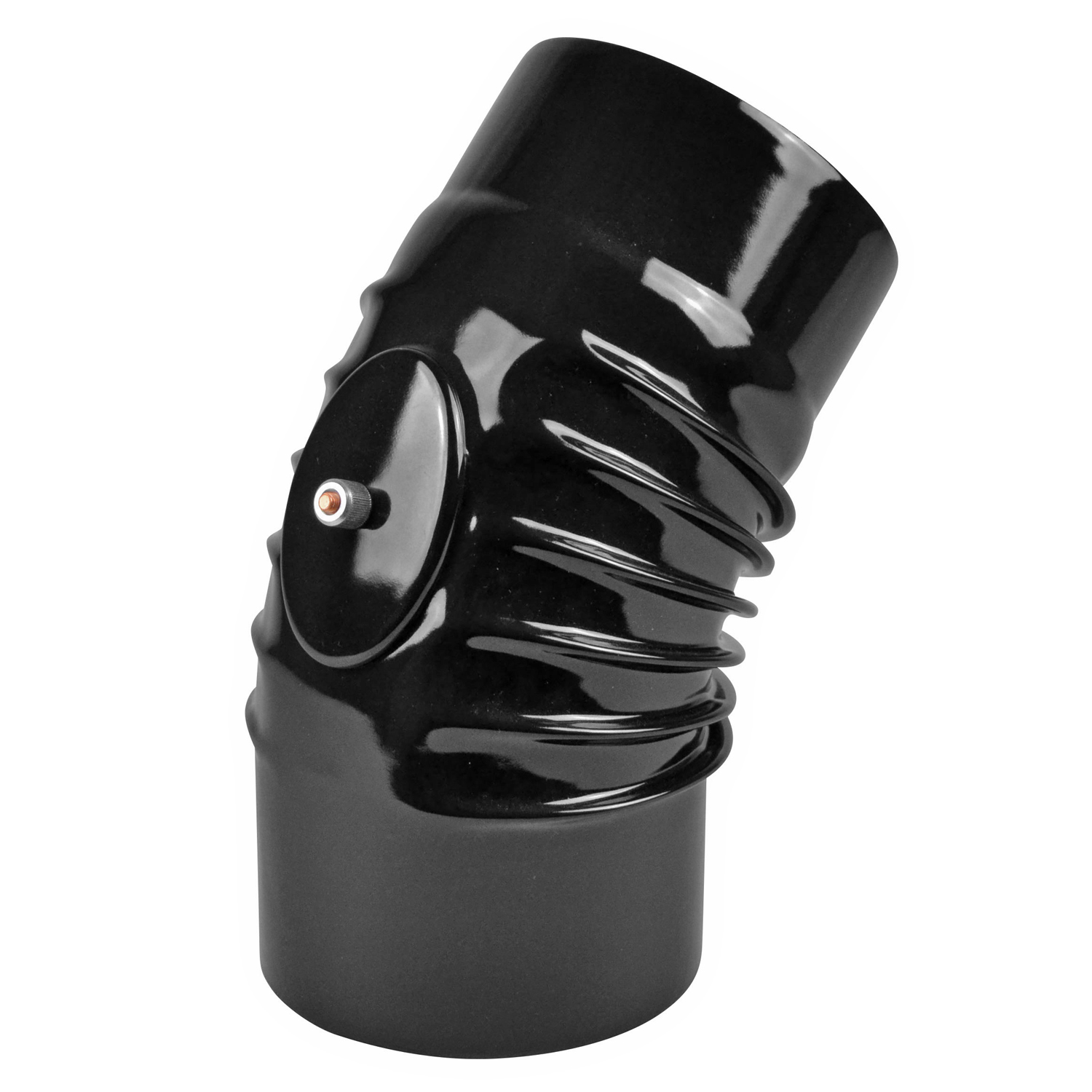 Coude de conduit de fumée / Coude de tuyau de poêle émaillé 150 mm - Coude à 45° nervuré noir avec ouverture de nettoyage