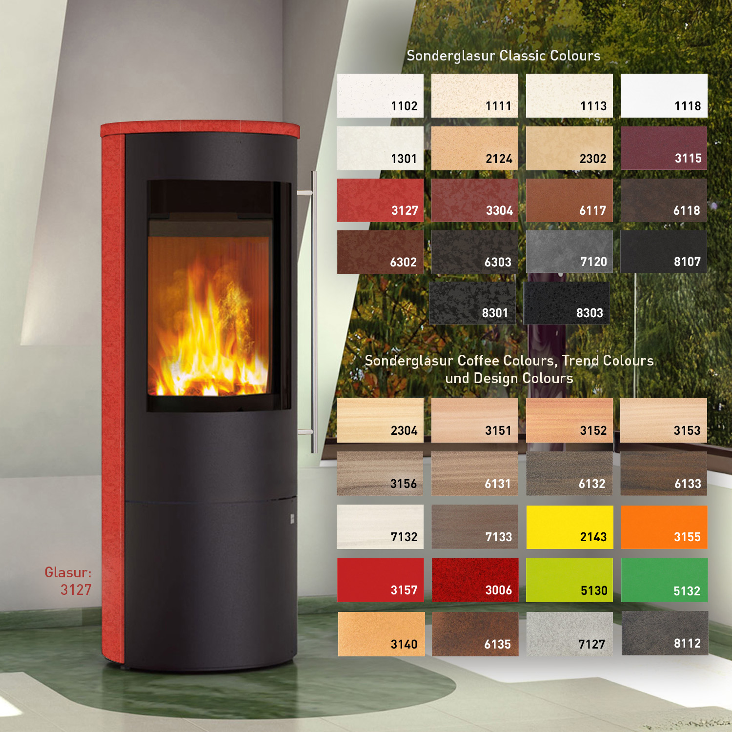 Poêle à bois Olsberg Tacora Compact en céramique avec glaçure spéciale et poignée en barre