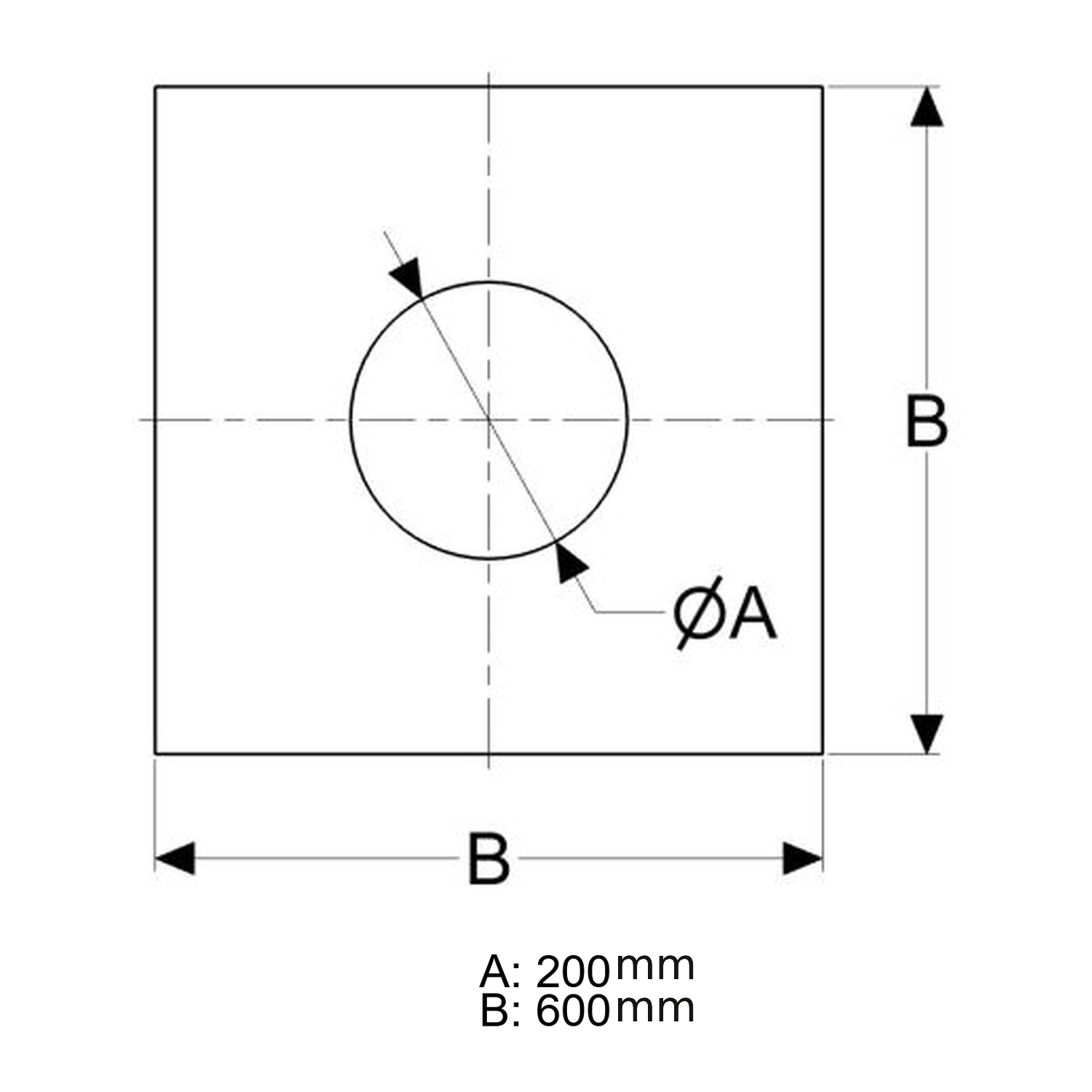 Schiedel rosace de raccordement carrée 200 mm Ø130 mm brillante