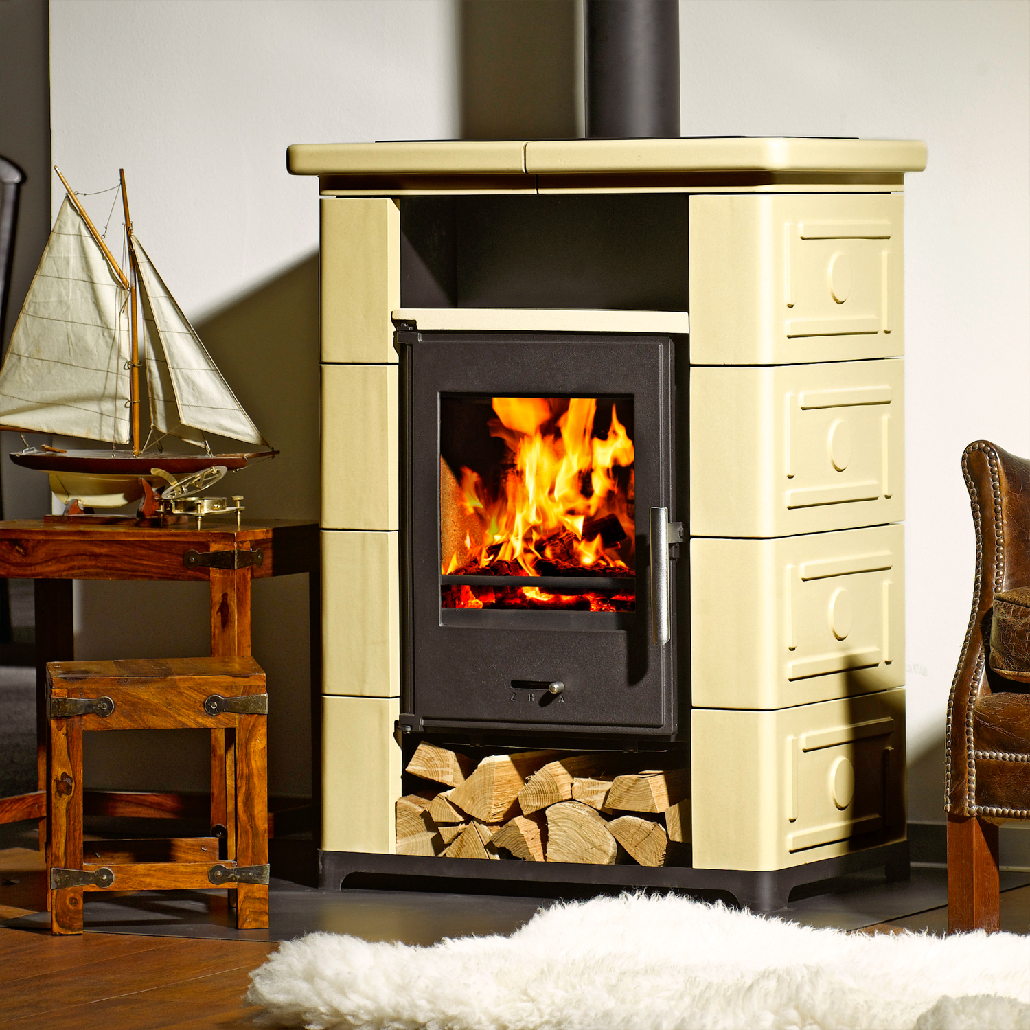 Wamsler Montafon Poêle à bois Céramique Beige Wamsler Montafon Poêle à bois Céramique Beige
