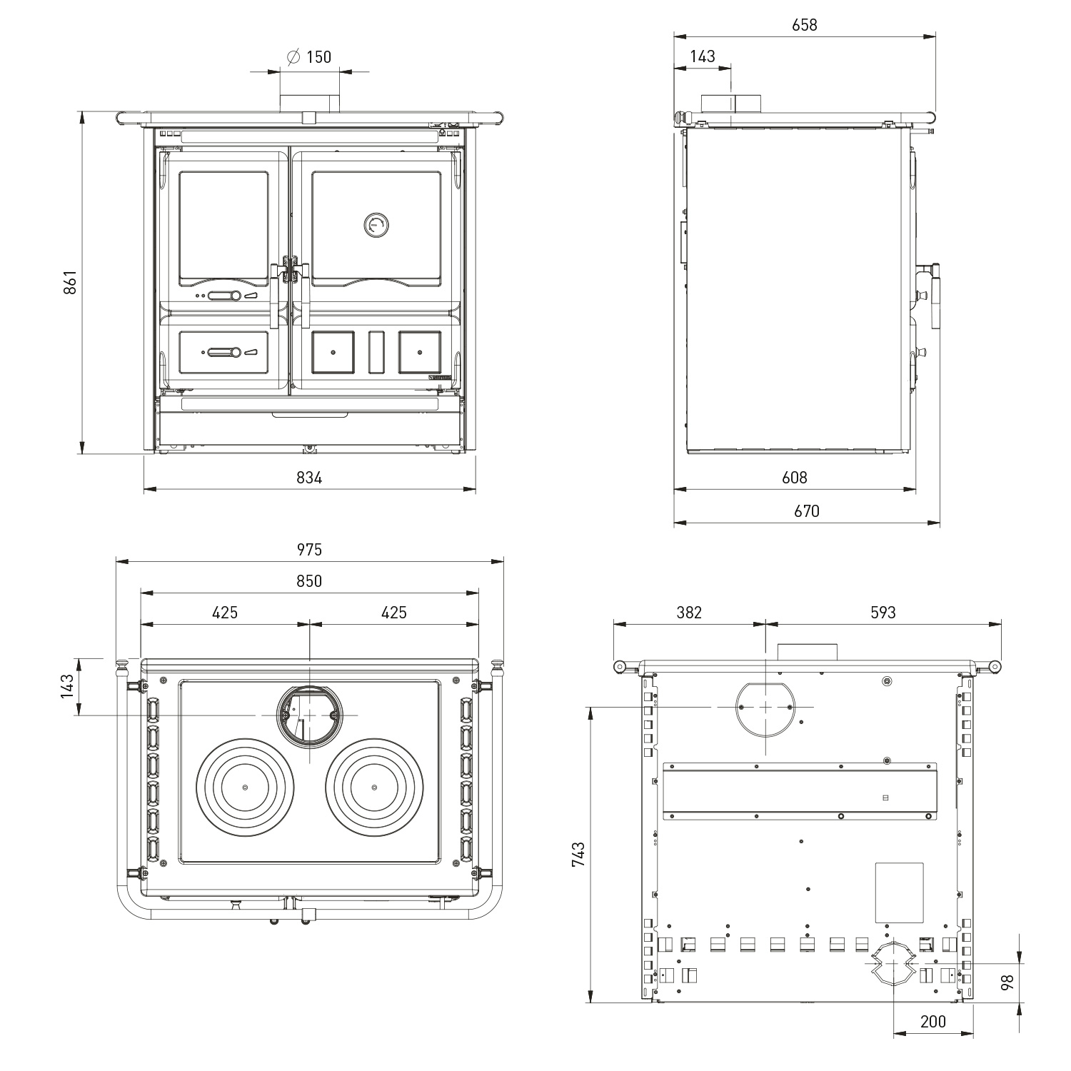 La Nordica Rosa L 16 cuisinière à bois acier anthracite-noir