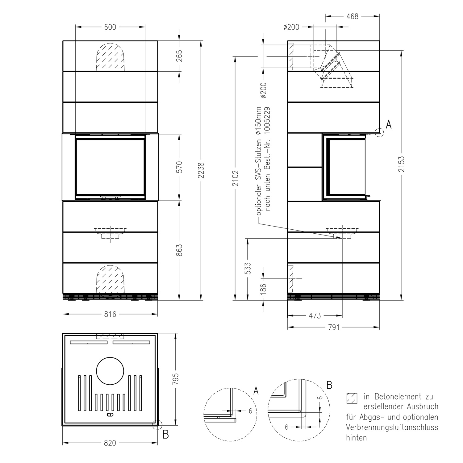 Kit de cheminée Spartherm SIM 1/3/Arte 3RL-60h-4S Nature