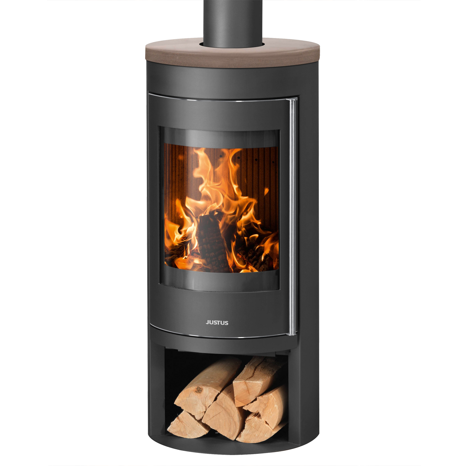 Justus Mino 2.0 Poêle à bois en acier noir avec plaque de recouvrement en céramique Grappa