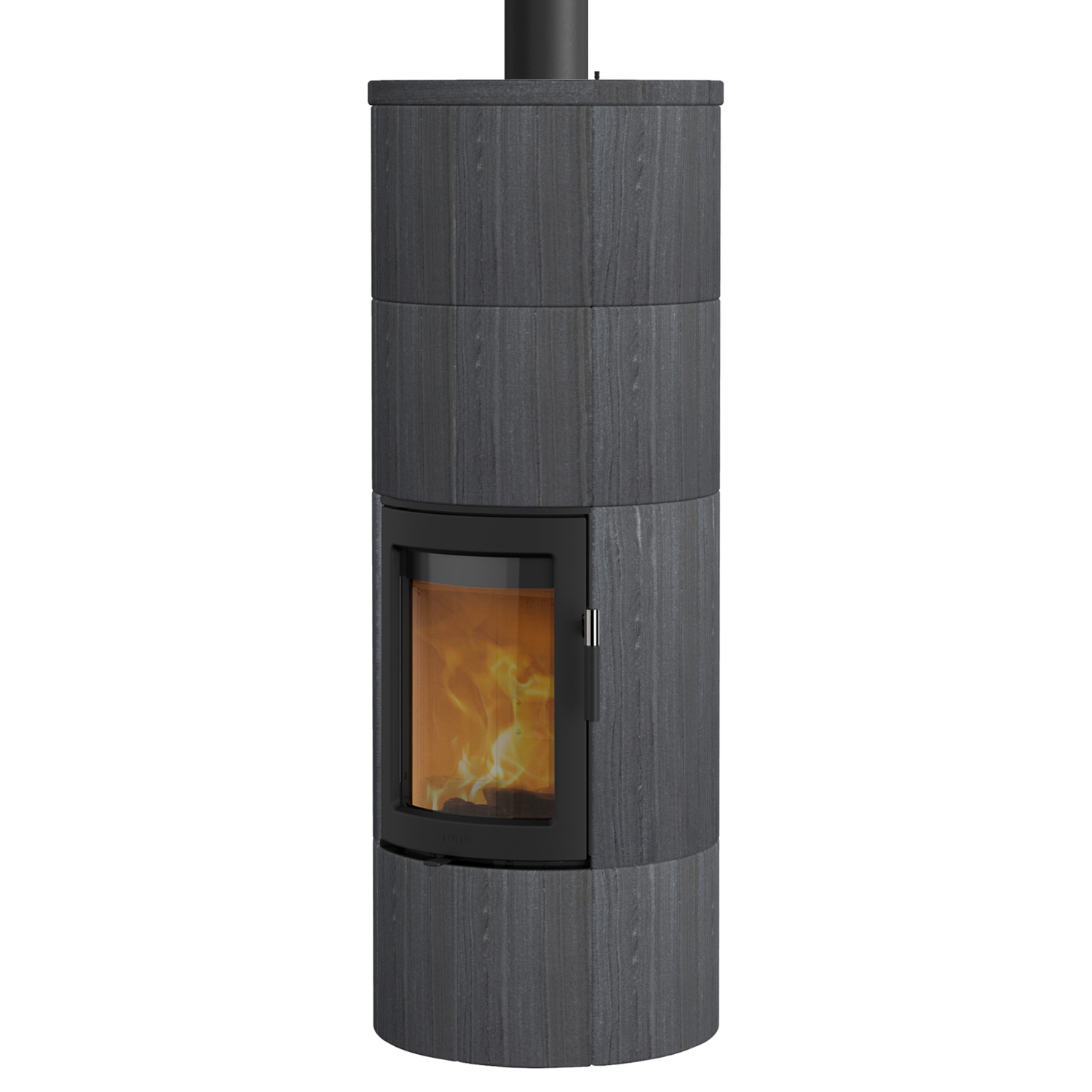 Poêle à bois Lotus Maestro 2 Indian Night, porte noire, sortie de fumée par le haut