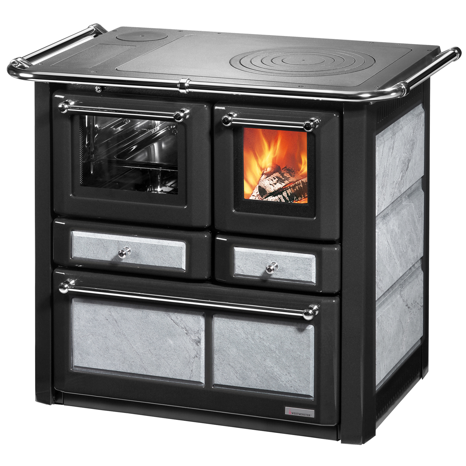 Wamsler K 85 F Cuisinière à bois en pierre naturelle, four à gauche