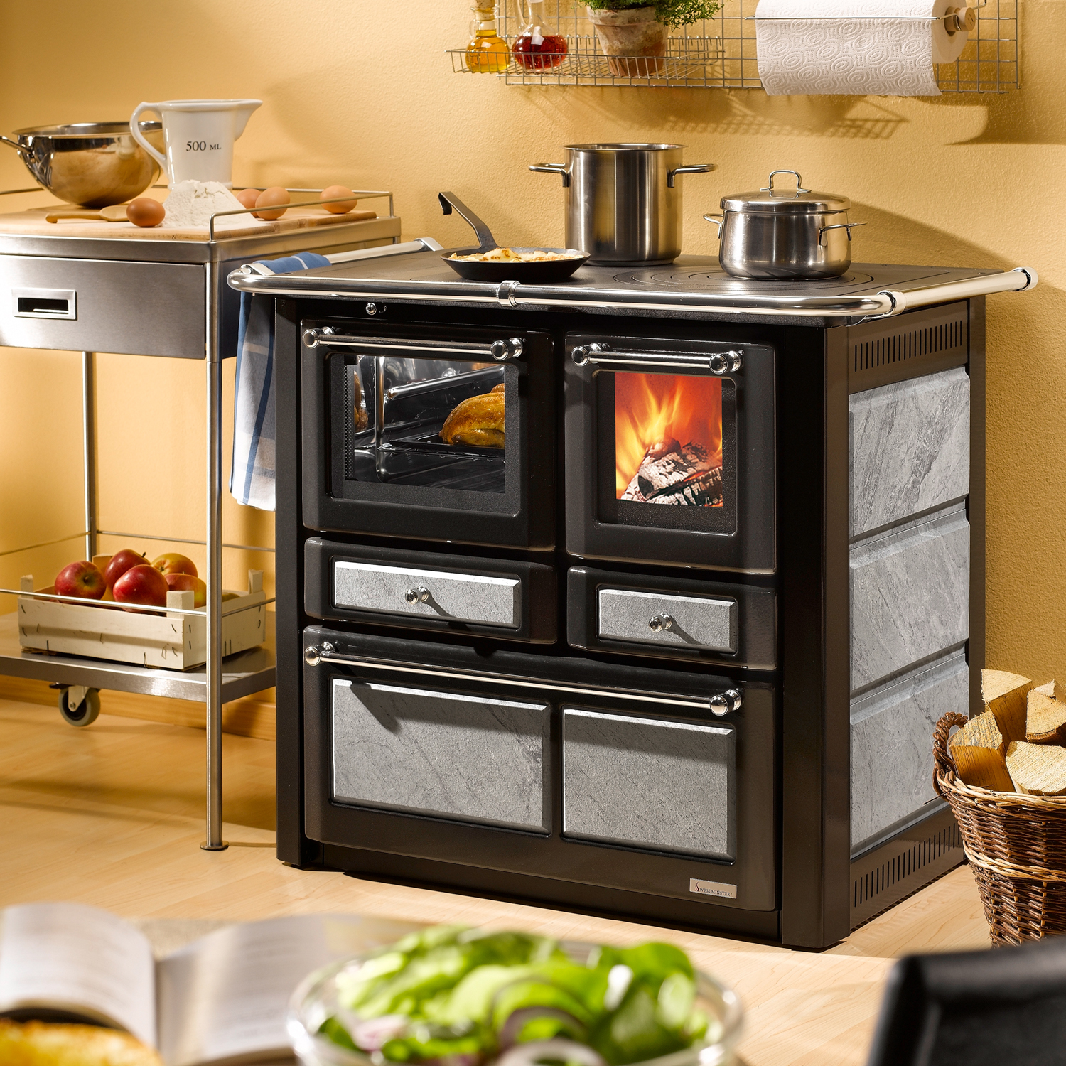 Wamsler K 85 F Cuisinière à bois en pierre naturelle, four à gauche