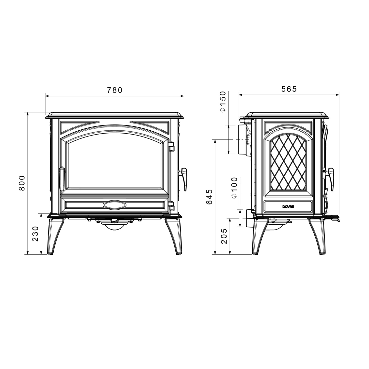 Poêle à bois Dovre 760 WD en fonte émaillée blanc crème, modèle de construction 2