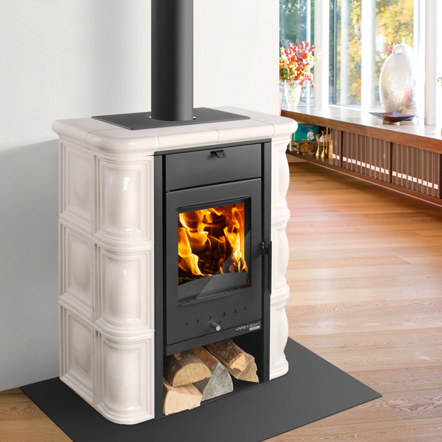 Haas+Sohn Tirol Poêle à bois Noir perlé / Crème Haas+Sohn Tirol Poêle à bois Noir perlé / Crème