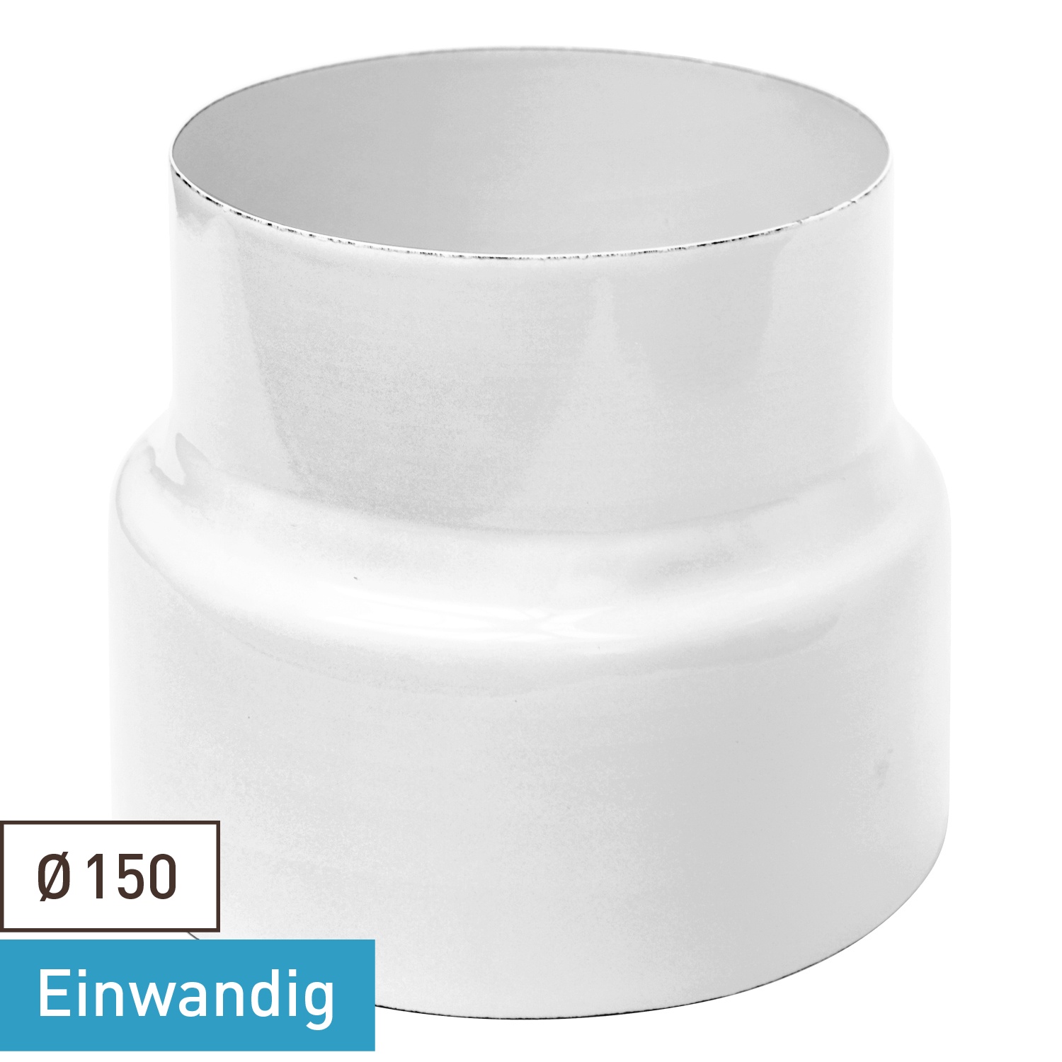 Réduction de tuyau de poêle / conduit de fumée émaillé Raik 150 mm - 130 mm blanc